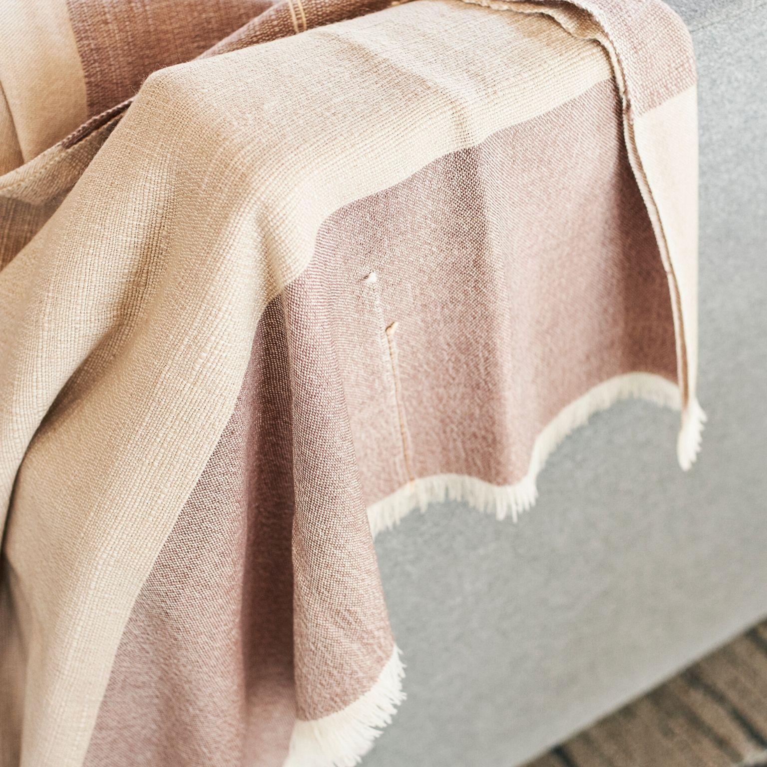 Contemporary Cino Merino Handloom Throw / Blanket In Neutral Shades of Cream & Brown
