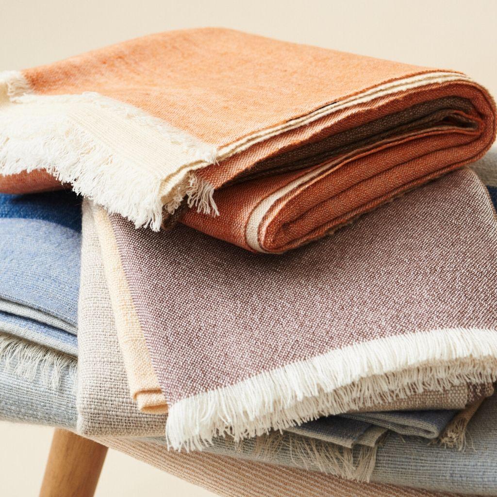 Cino Merino Handloom Throw / Blanket In Neutral Shades of Cream & Brown 2