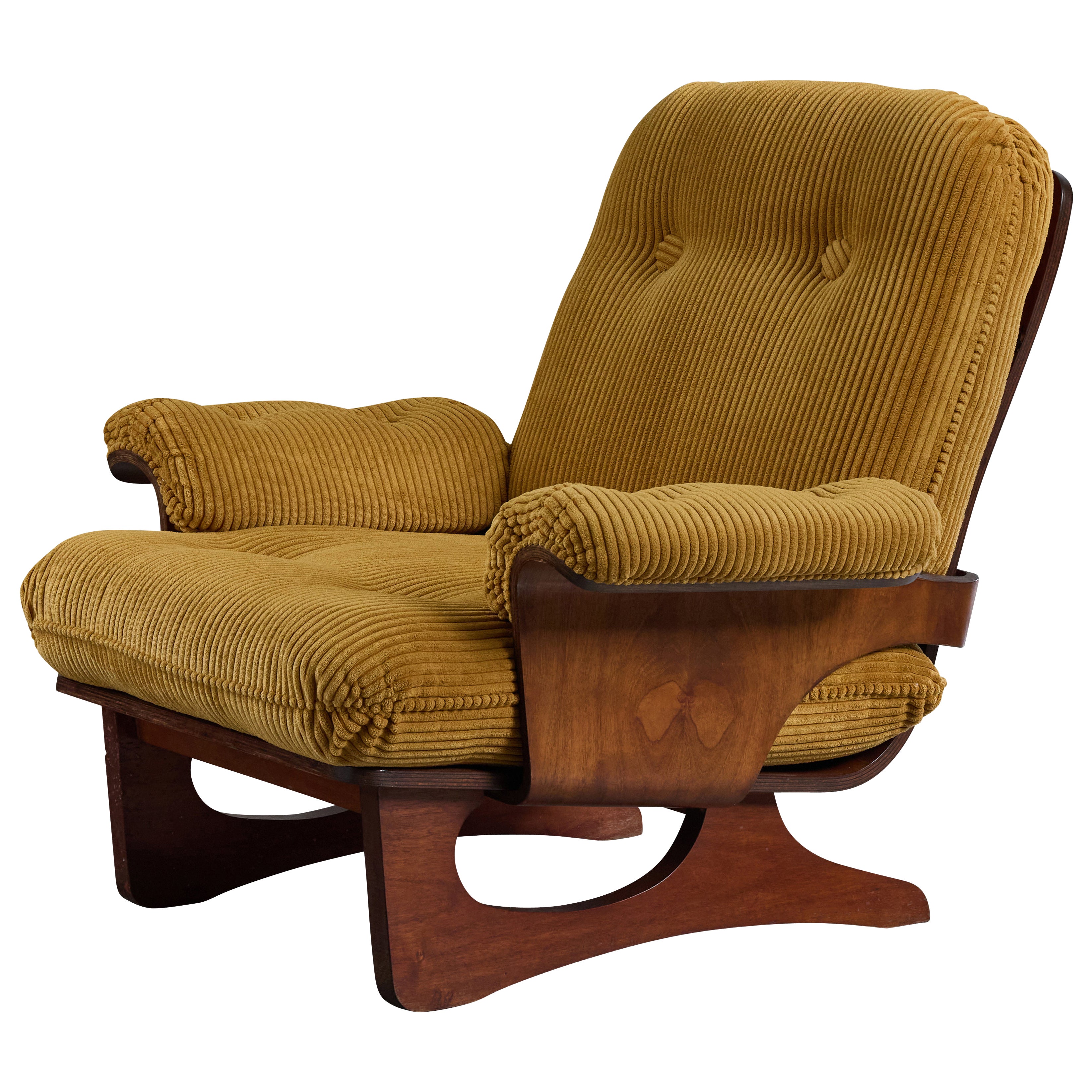 Cinova, Lounge Chair, Wood, Fabric, Italy, 1970s