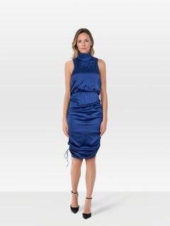 Cinq à Sept Blue Silk Ruched Midi Dress Size M