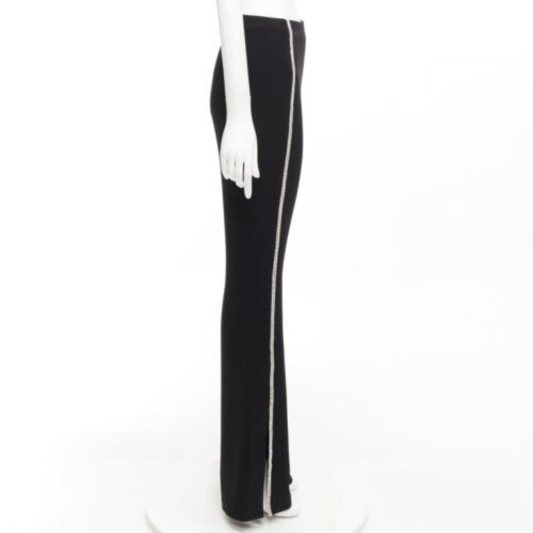 CINQ A SEPT clear strass crystal trim black high waisted flare slit pants US0 XS In Excellent Condition For Sale In Hong Kong, NT