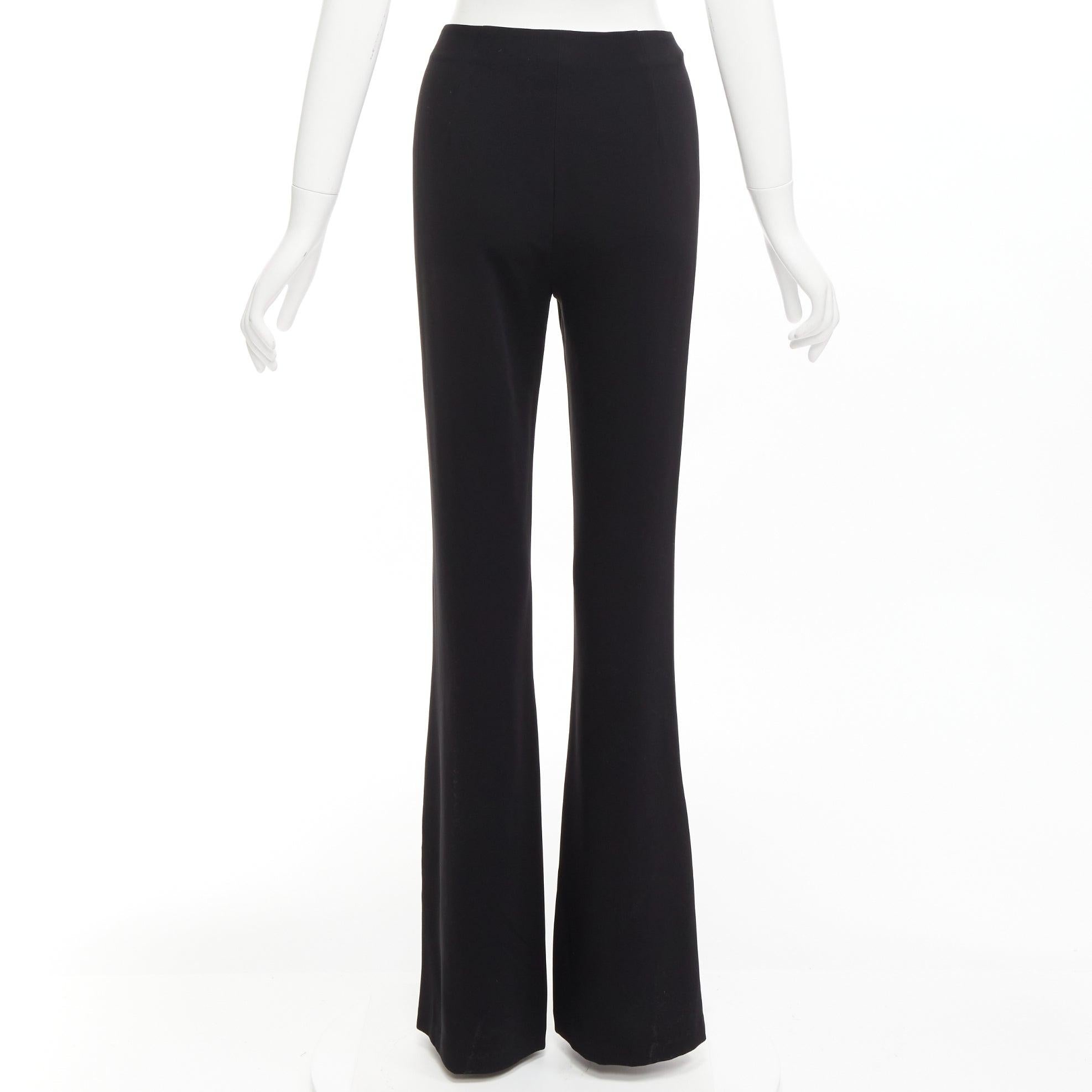 Women's CINQ A SEPT clear strass crystal trim black high waisted flare slit pants US0 XS