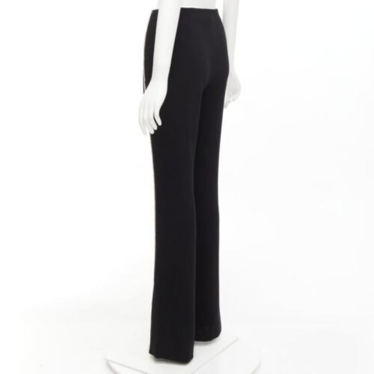 CINQ A SEPT clear strass crystal trim black high waisted flare slit pants US0 XS For Sale 1