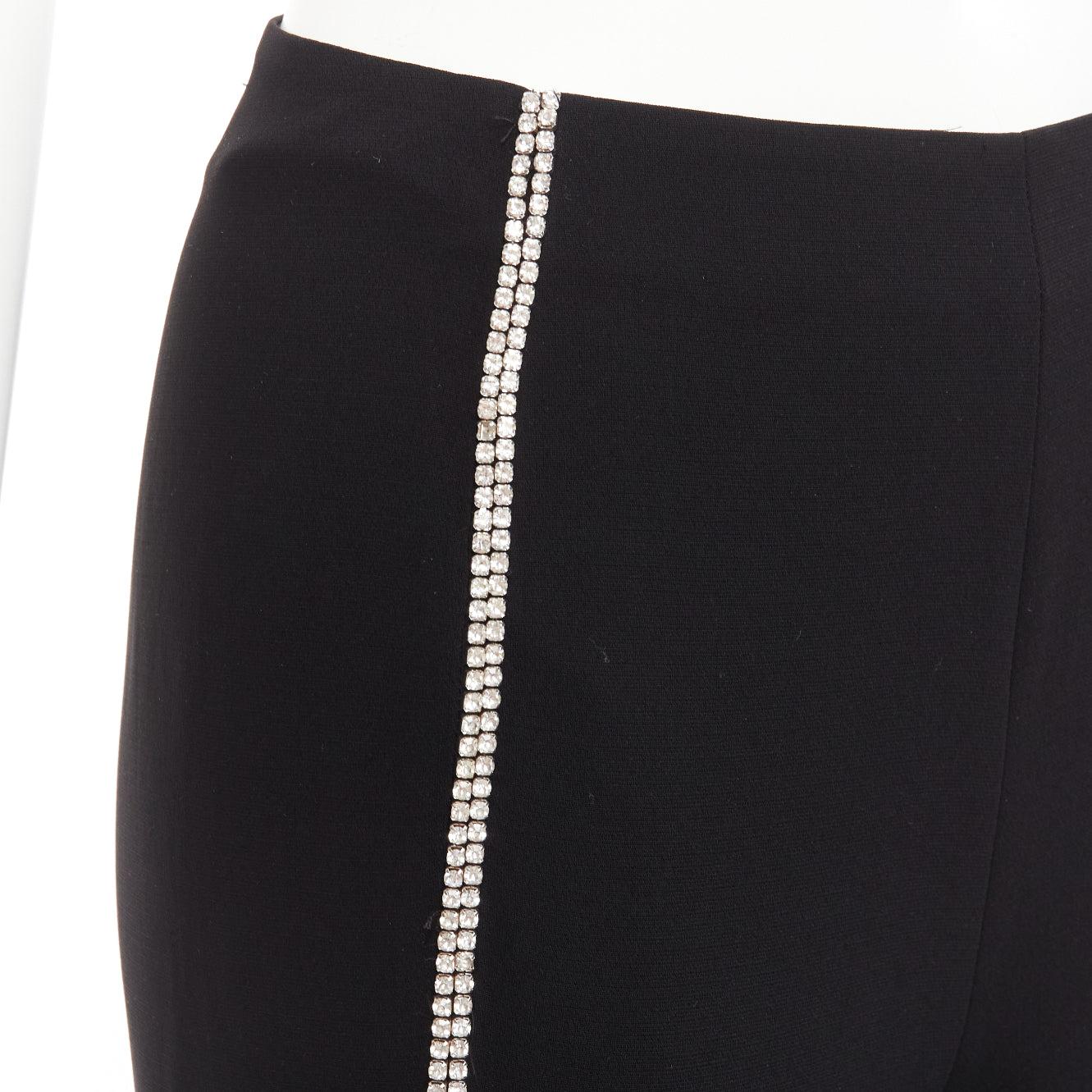 CINQ A SEPT clear strass crystal trim black high waisted flare slit pants US0 XS For Sale 3