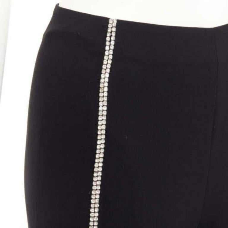 CINQ A SEPT clear strass crystal trim black high waisted flare slit pants US0 XS For Sale 2