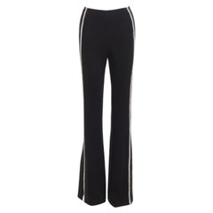 CINQ A SEPT clear strass crystal trim black high waisted flare slit pants US0 XS