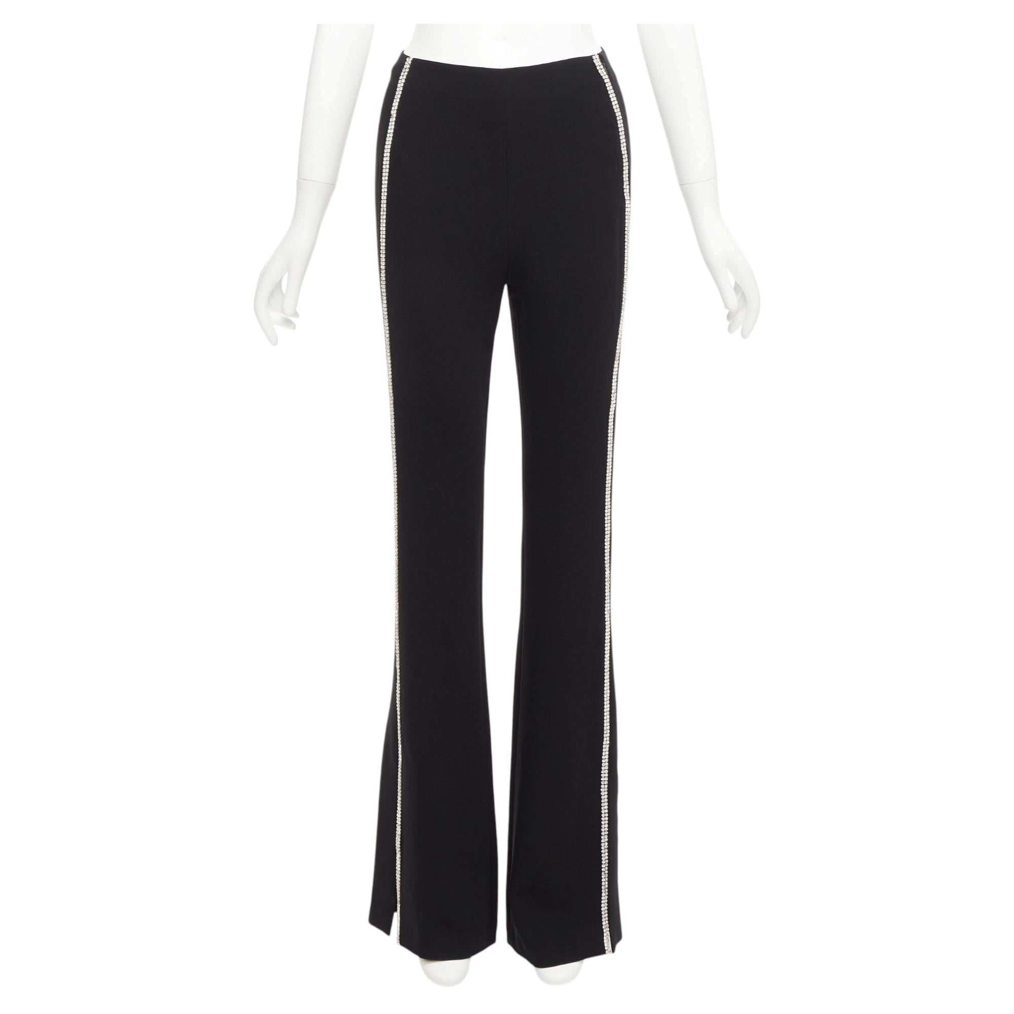 CINQ A SEPT clear strass crystal trim black high waisted flare slit pants US0 XS For Sale
