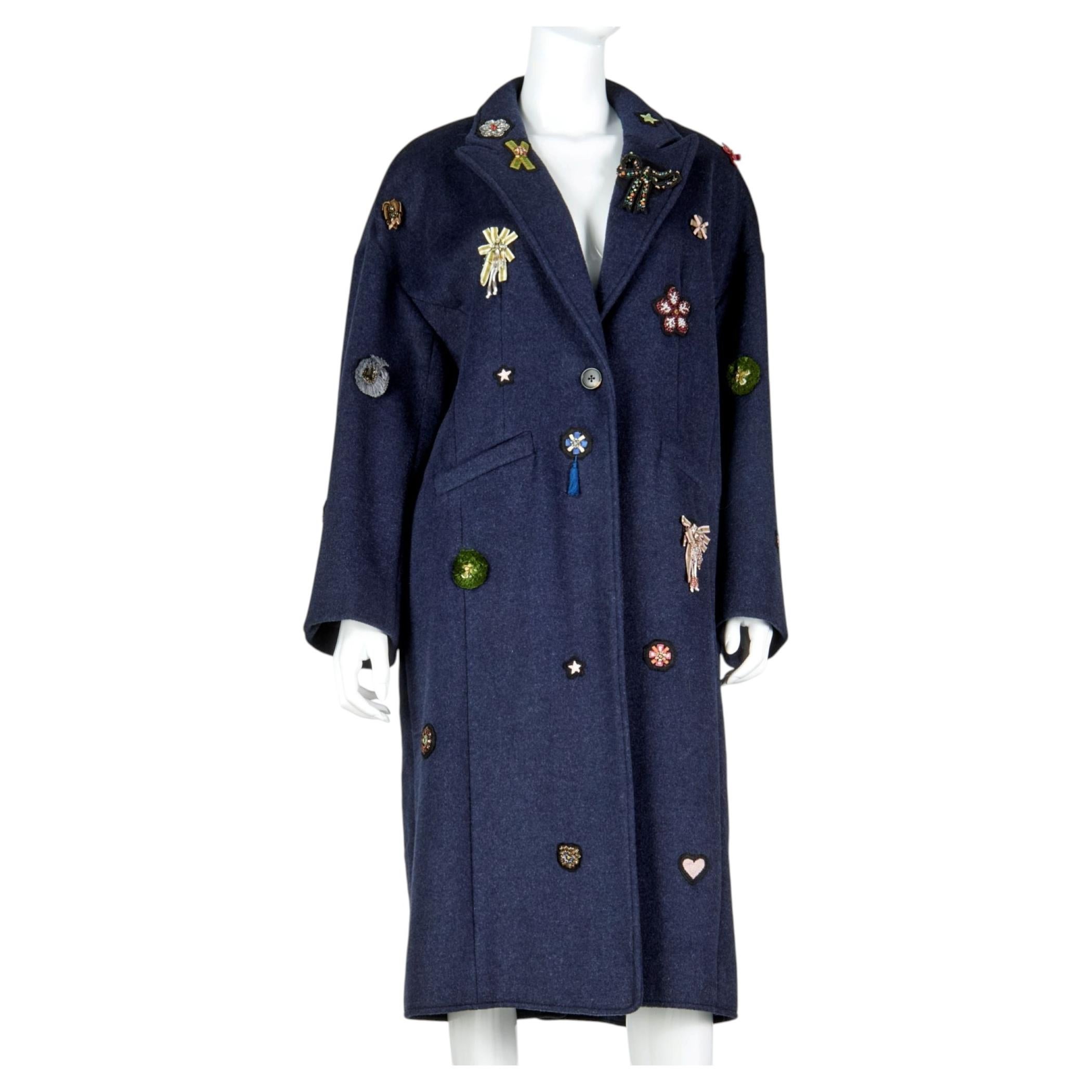 Cinq à Sept "Gravis" Embellished Oversized Navy Wool Coat, New With Tags For Sale