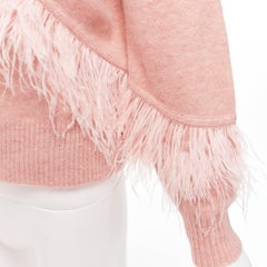 CINQ A SEPT Merritt blush pink feather trimmed wool blend cropped sweater XS