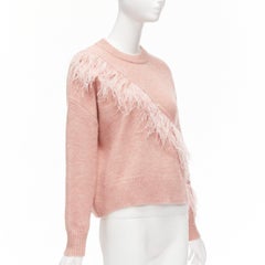 CINQ A SEPT Merritt blush pink feather trimmed wool blend cropped sweater XS
