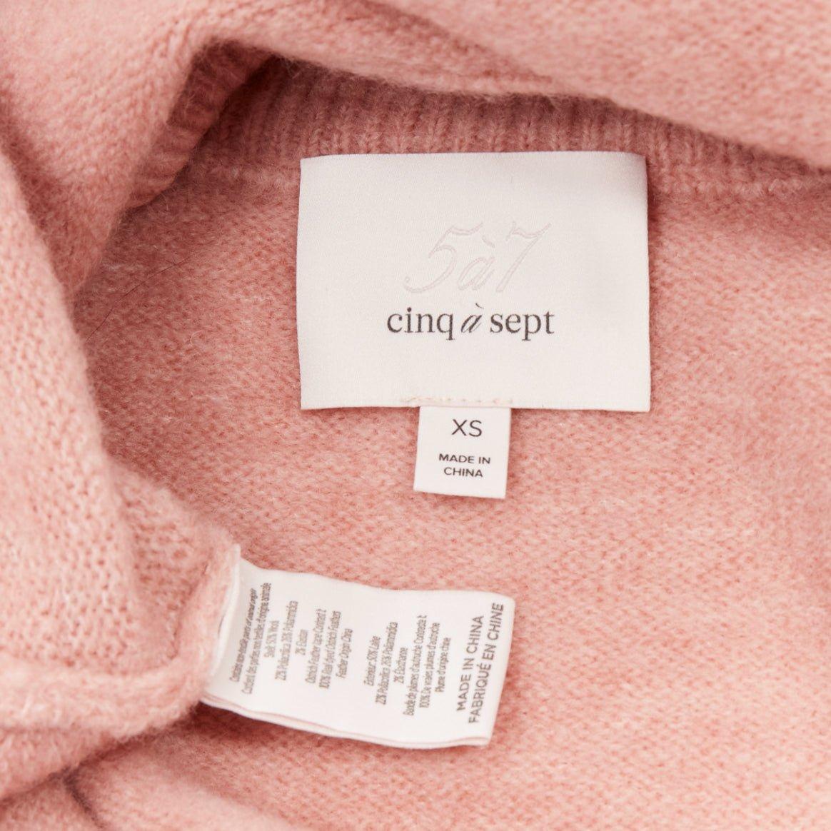 CINQ A SEPT Merritt blush pink feather trimmed wool blend cropped sweater XS 3