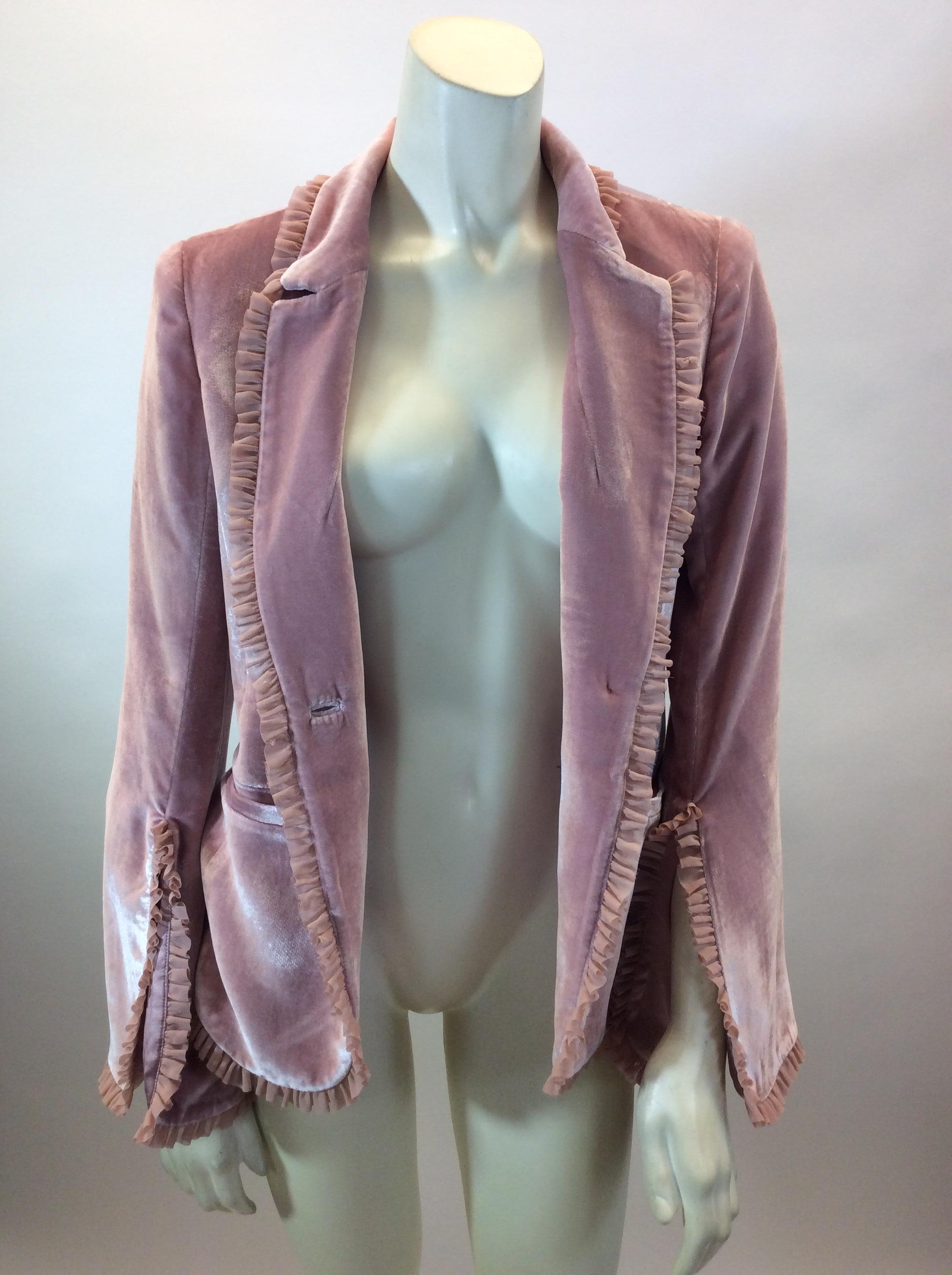 Women's Cinq a Sept Pink Velvet Ruffle Jacket NWT For Sale