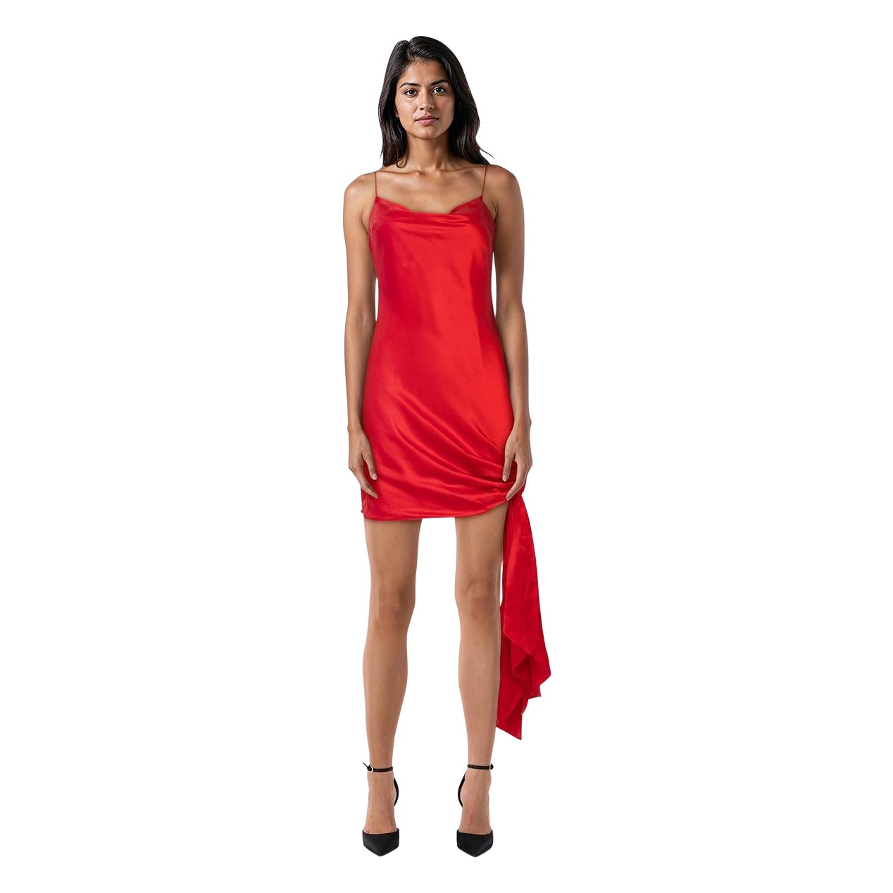 Cinq à Sept Rotes Seiden-Minikleid mit geknoteten Details Größe S