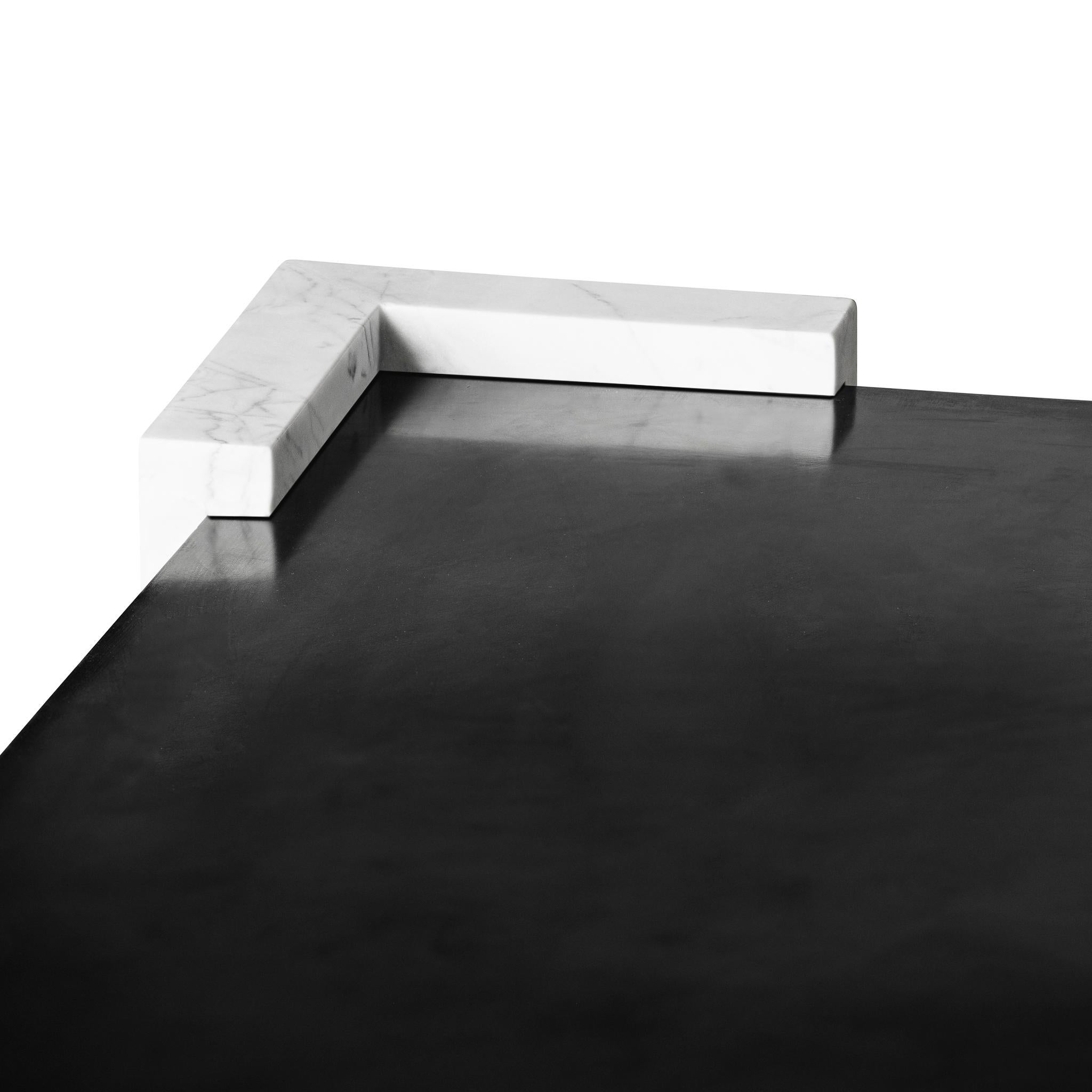 Contemporary Cinq Coffee Table in Marble and Blackened Steel For Sale