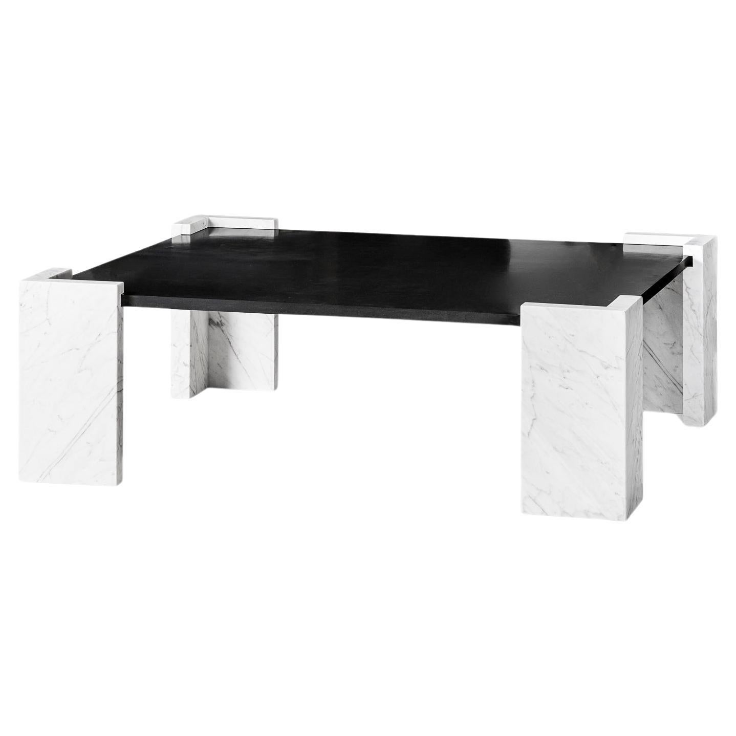 Cinq Coffee Table in Marble and Blackened Steel For Sale