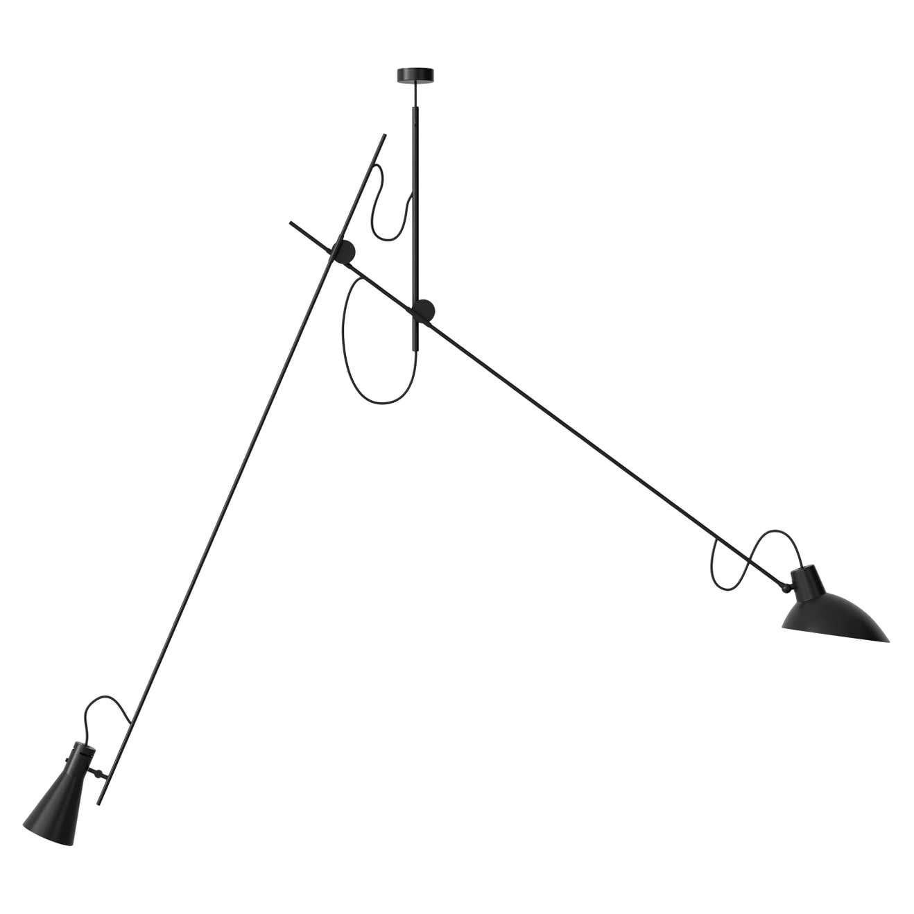 Brass Cinquanta Black and Black Suspension Lamp by Vittoriano Viganò for Astep For Sale