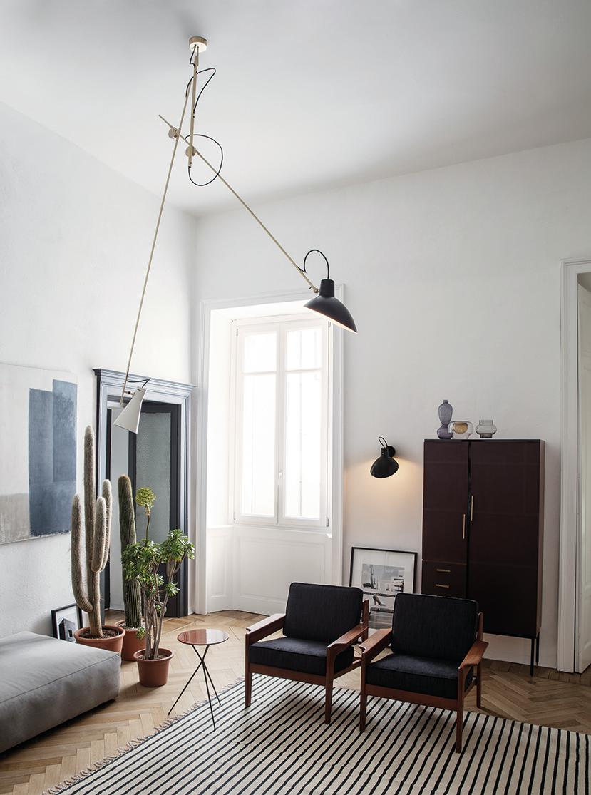 Mid-Century Modern Cinquanta Black, White and Brass Suspension Lamp by Vittoriano Viganò for Astep
