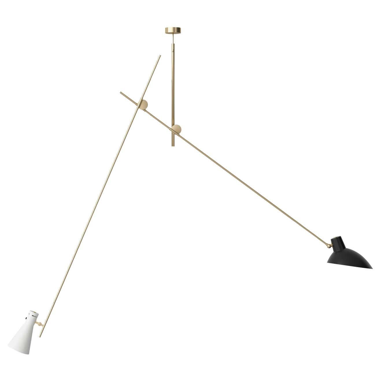 Cinquanta Black, White and Brass Suspension Lamp by Vittoriano Viganò for Astep 1