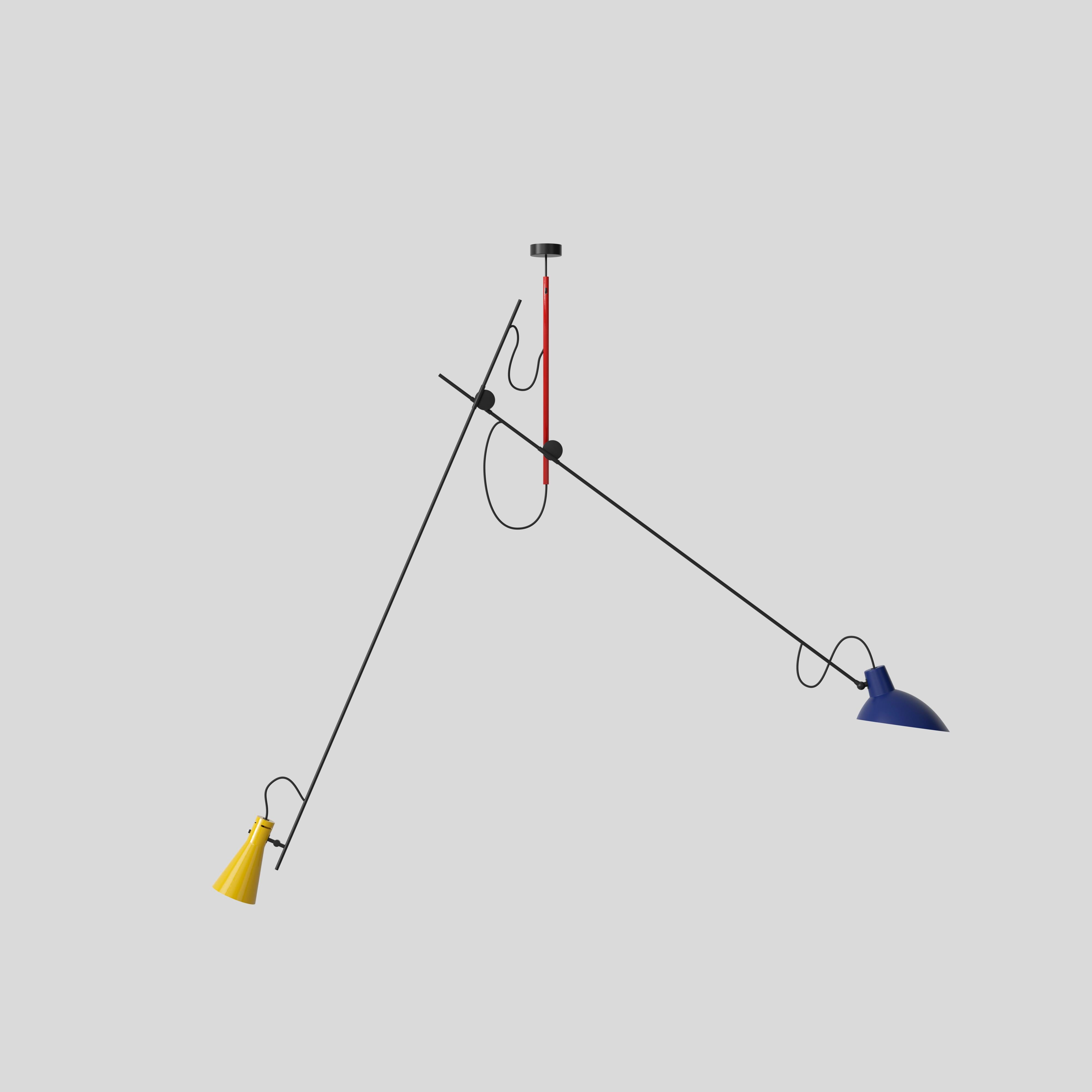 VV Cinquanta suspension lamp
Design by Vittoriano Viganò
This version is special edition with mondrian colors

The VV Cinquanta suspension is elegant and versatile with two posable direct light sources.

With a distinctive dual-stemmed