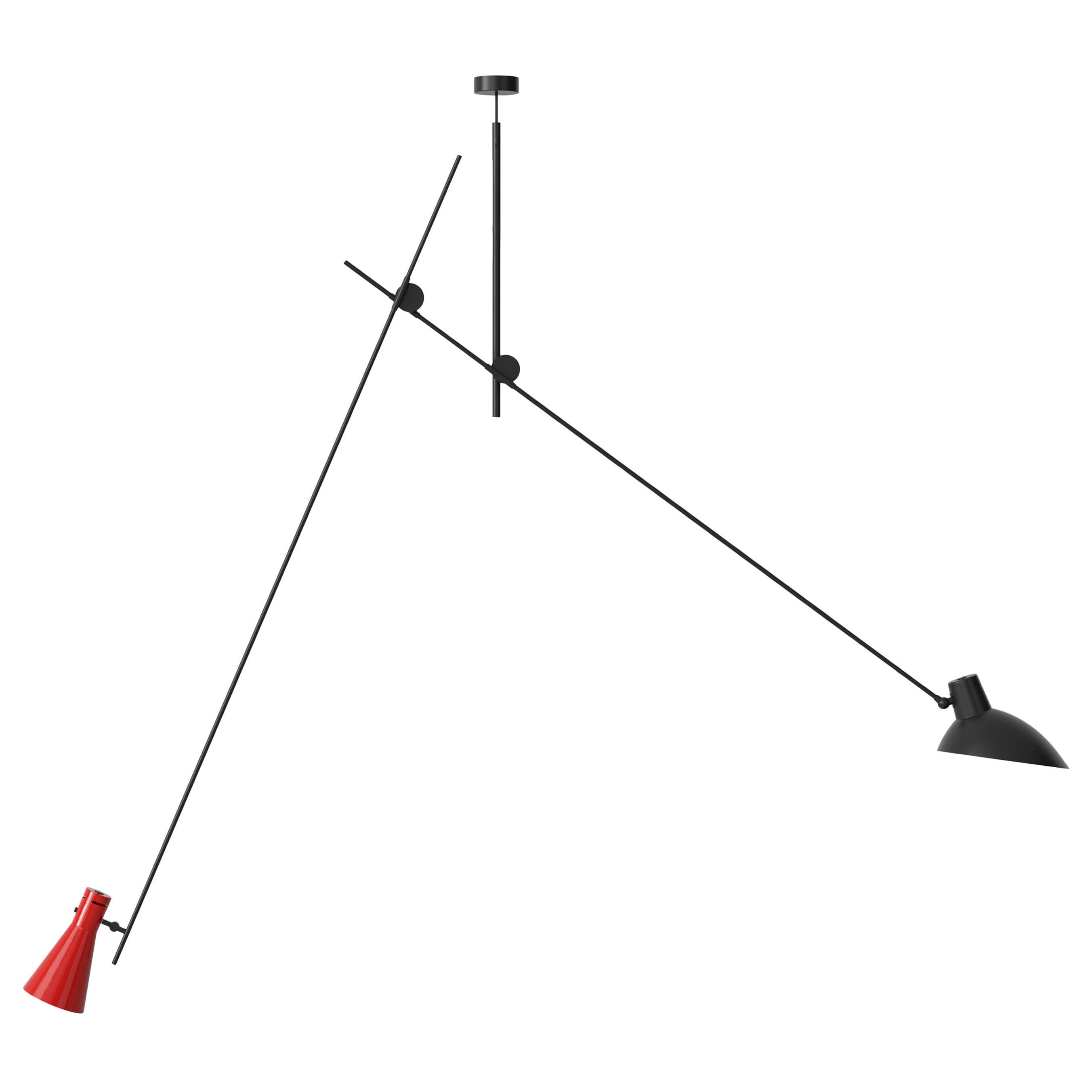 Cinquanta Red, Black and Black Suspension Lamp by Vittoriano Viganò for Astep For Sale