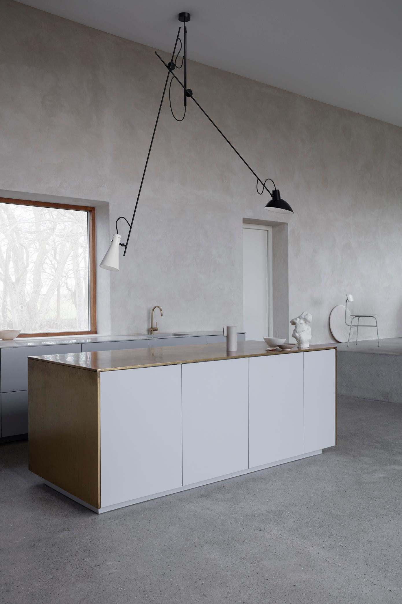 Italian Cinquanta White, Black and Black Suspension Lamp by Vittoriano Vigano for Astep For Sale