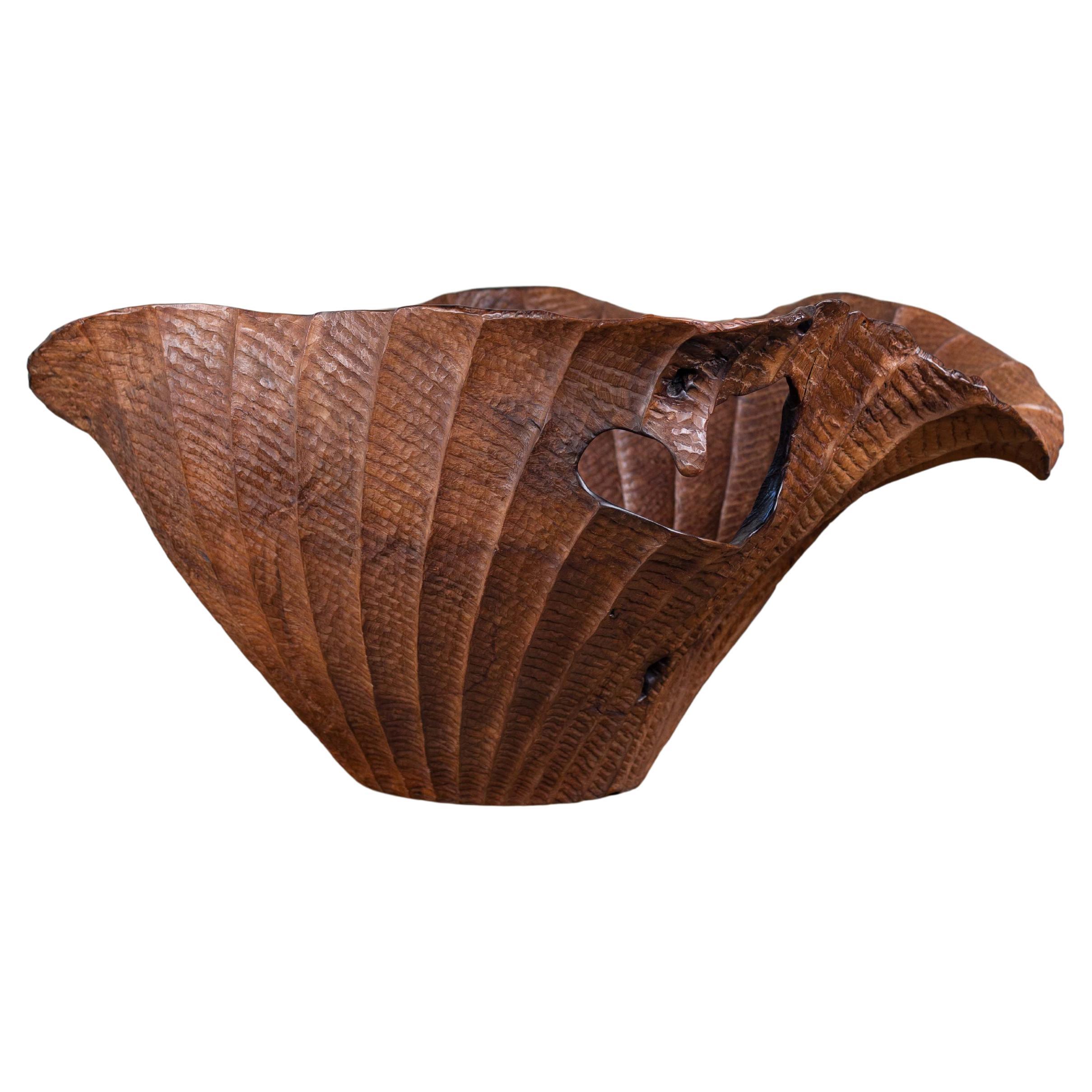 Cinta Lotus Teak Wood Sculpture by Mary Verspoor For Sale