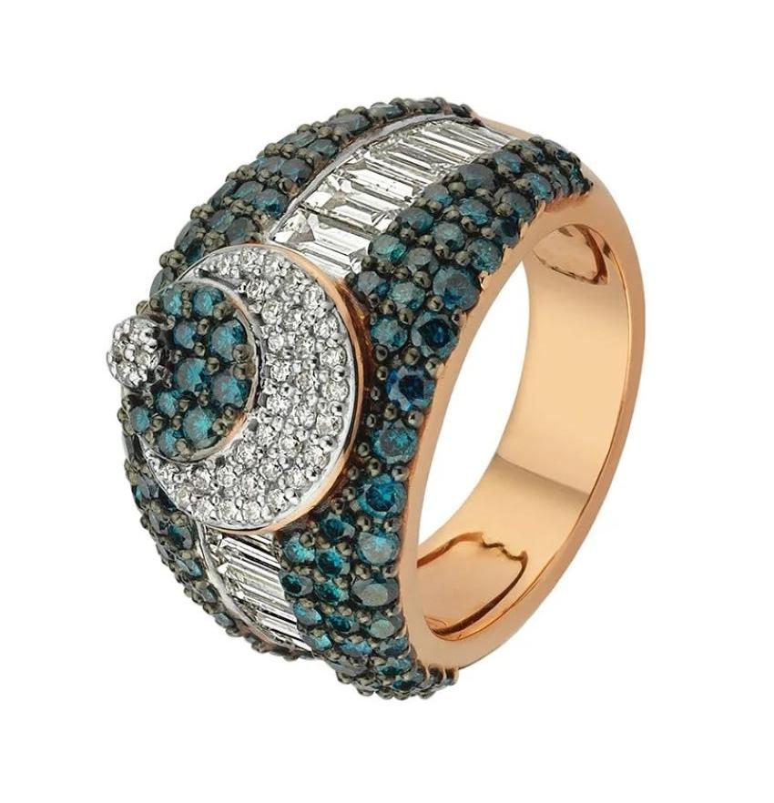 Cintemani Blue/White Diamond Baguette 14k Gold Ring  In New Condition For Sale In West Hollywood, CA