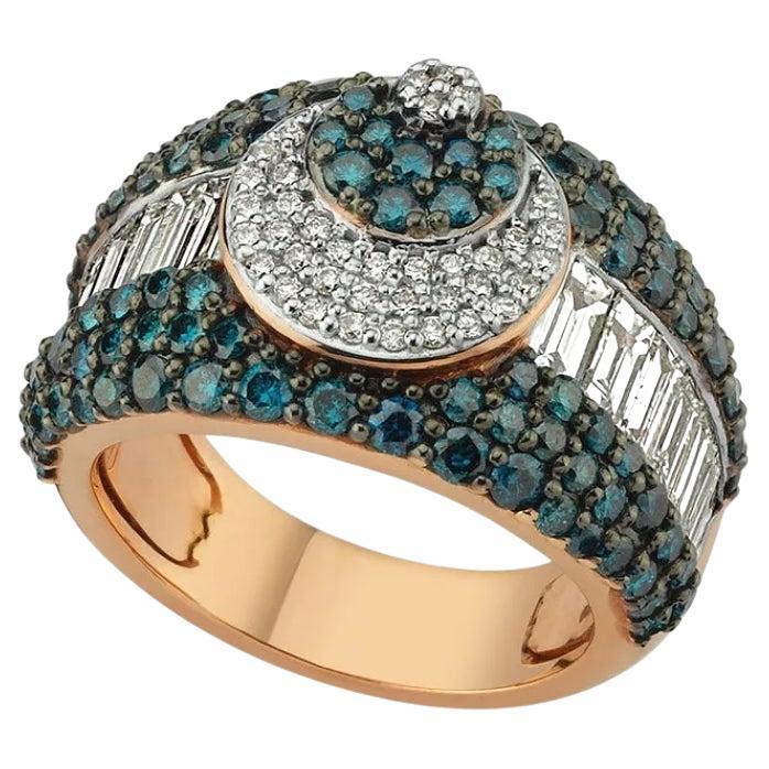 Cintemani 14k Goldring mit blauem/weißem Baguette-Diamant  im Angebot