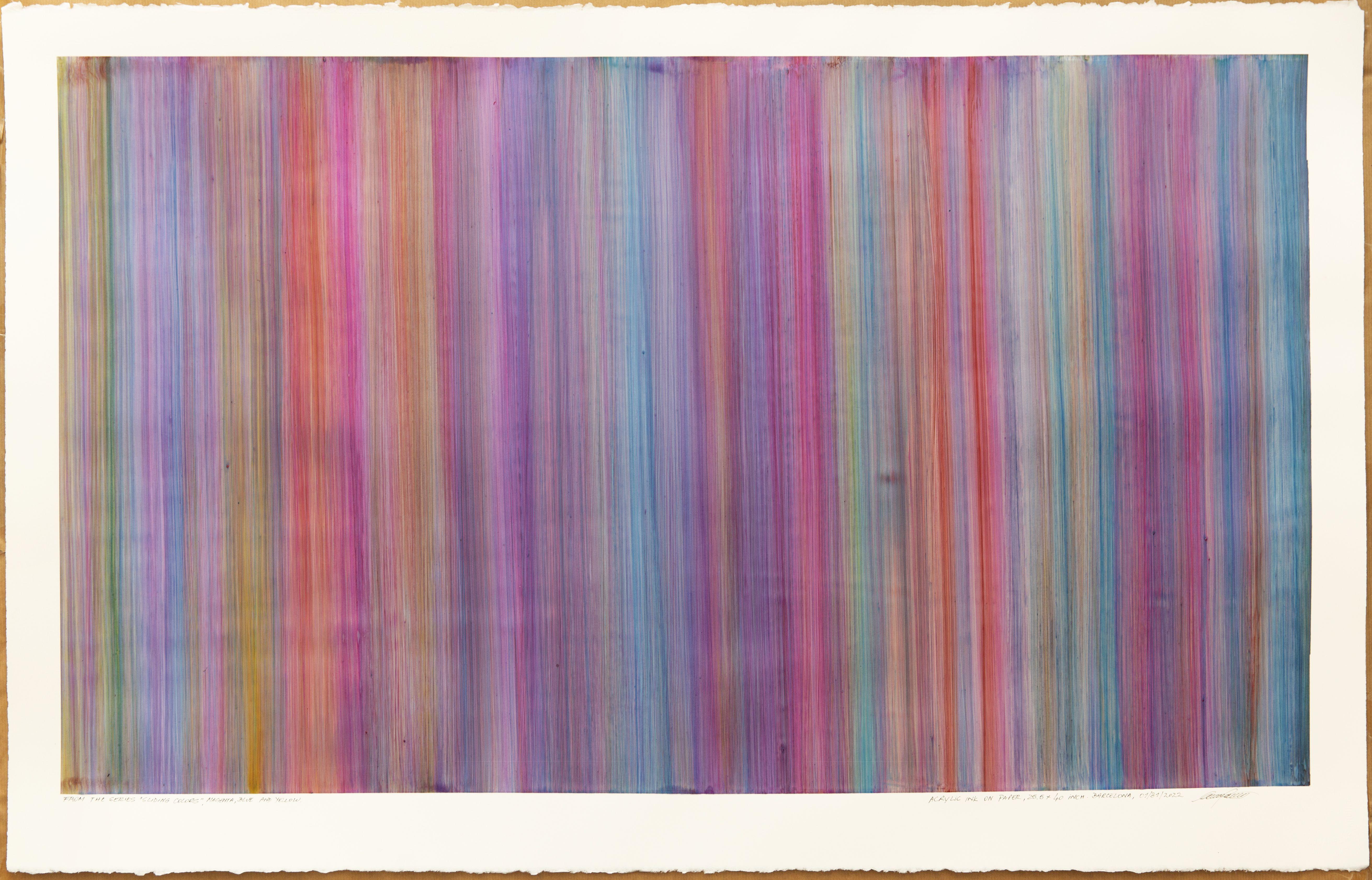 Abstract Painting de Cintia GarcÃ­a - Serie Colores deslizantes, Magenta, Azul y Amarillo, Pintura, Acrílico sobre papel