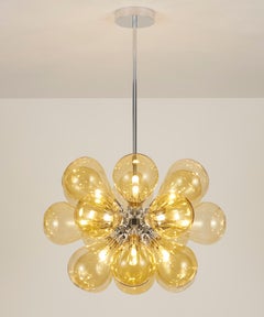 Cintola Maxi Pendant in Polished Aluminium with Amber Glass by Tom Kirk