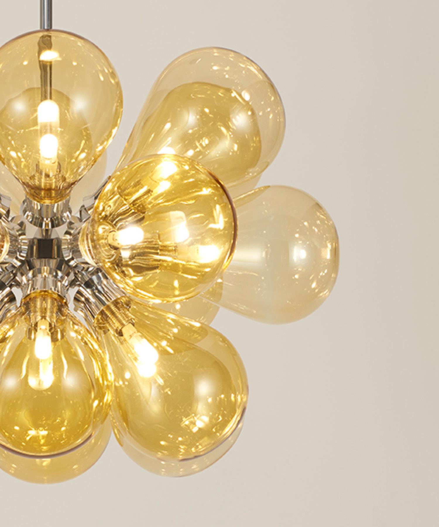 British Cintola Maxi Pendant in Polished Aluminium with Amber Glass by Tom Kirk For Sale