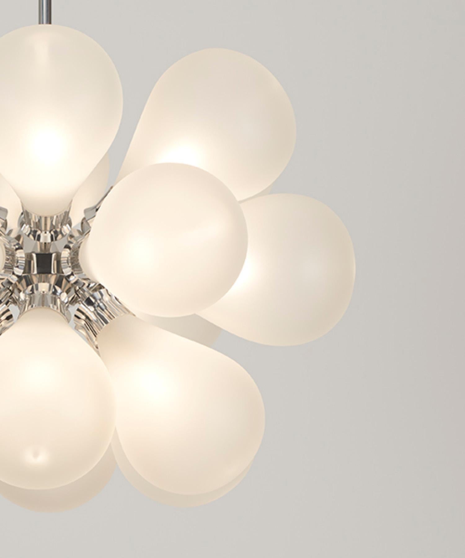 Aluminum Cintola Maxi Pendant in Polished Aluminium with Amber Glass by Tom Kirk For Sale