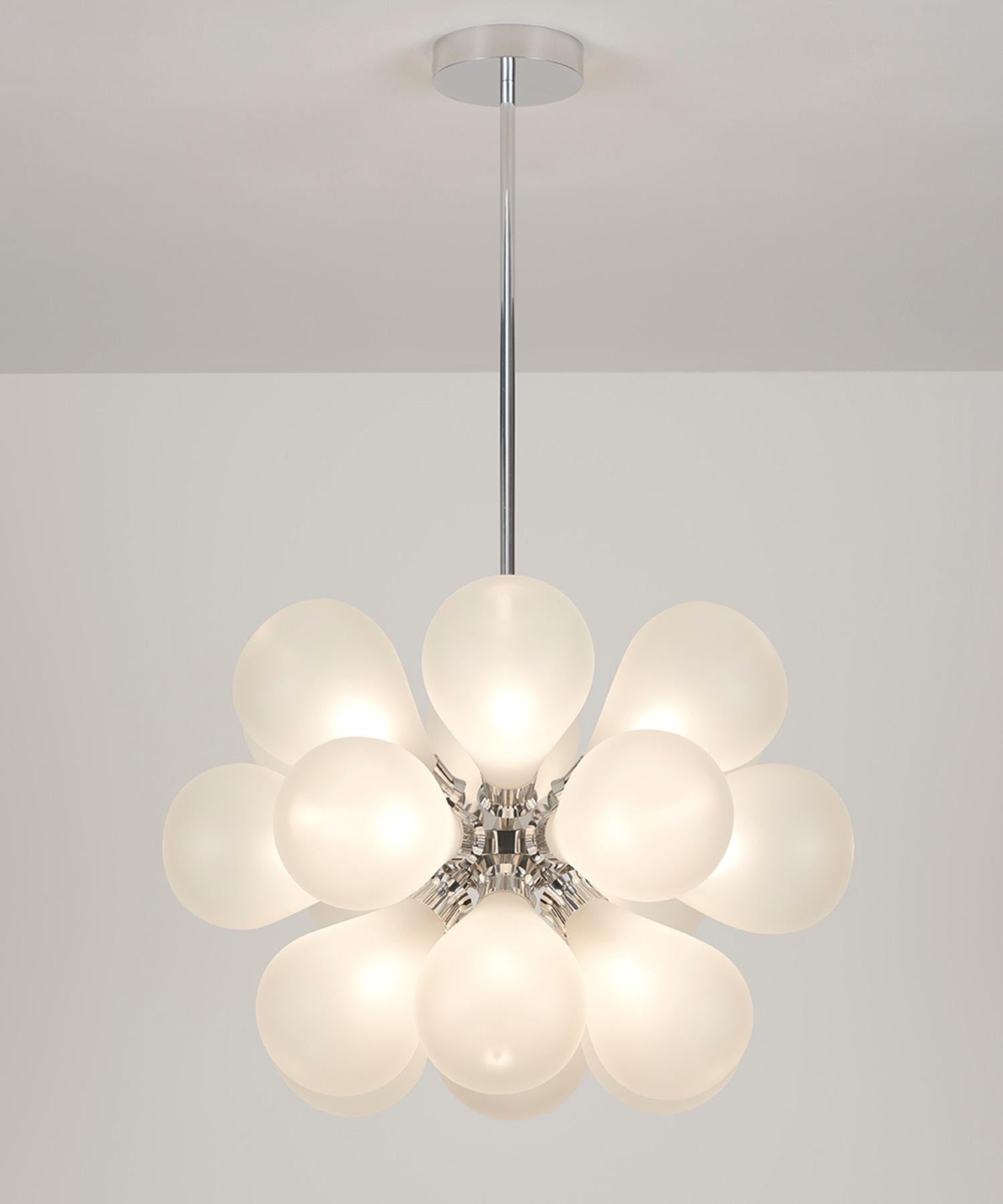 British Cintola Maxi Pendant in Polished Aluminium with 18 Handblown Frosted Globes For Sale