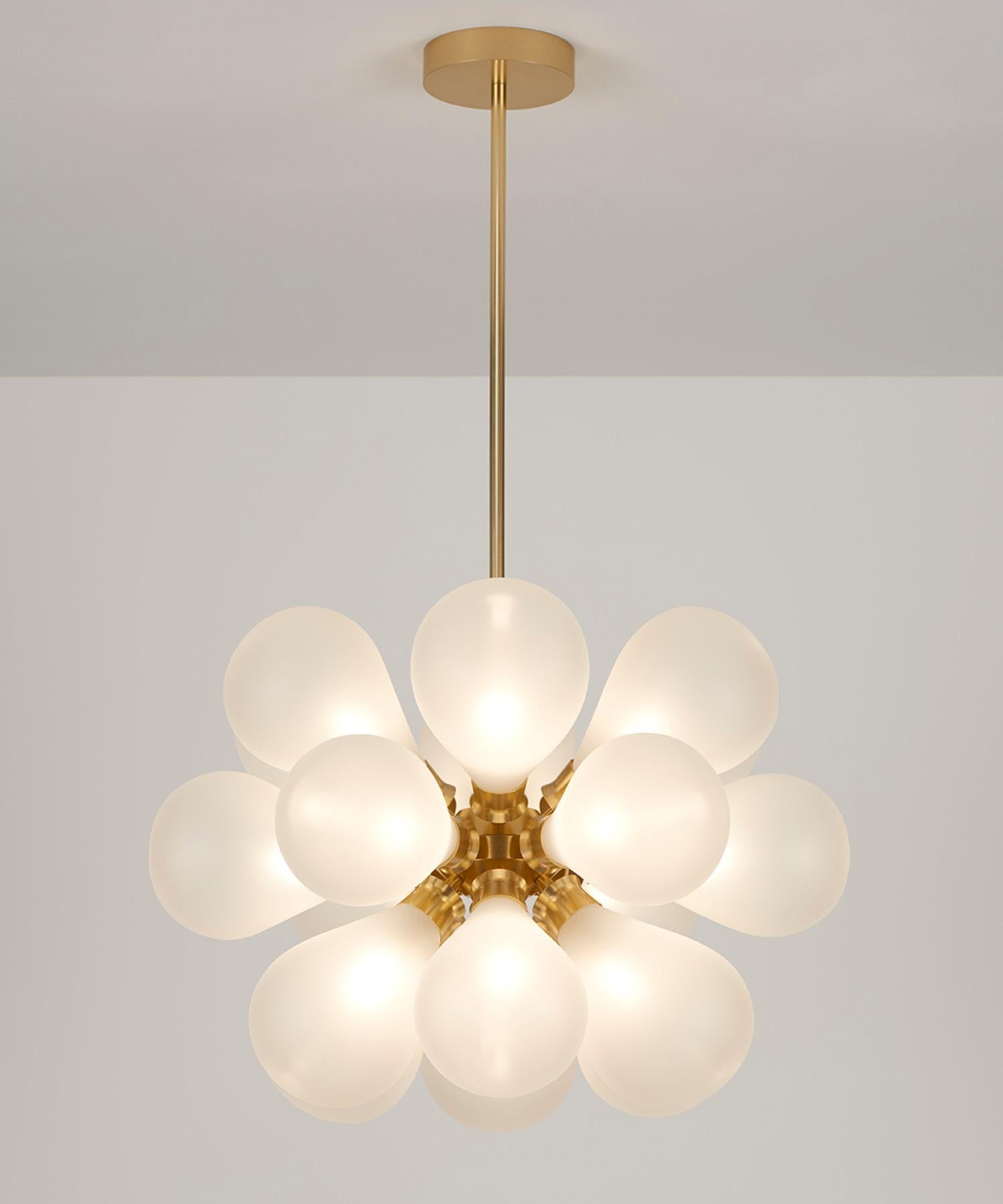 Anodized Cintola Maxi Pendant in Polished Aluminium with 18 Handblown Frosted Globes For Sale