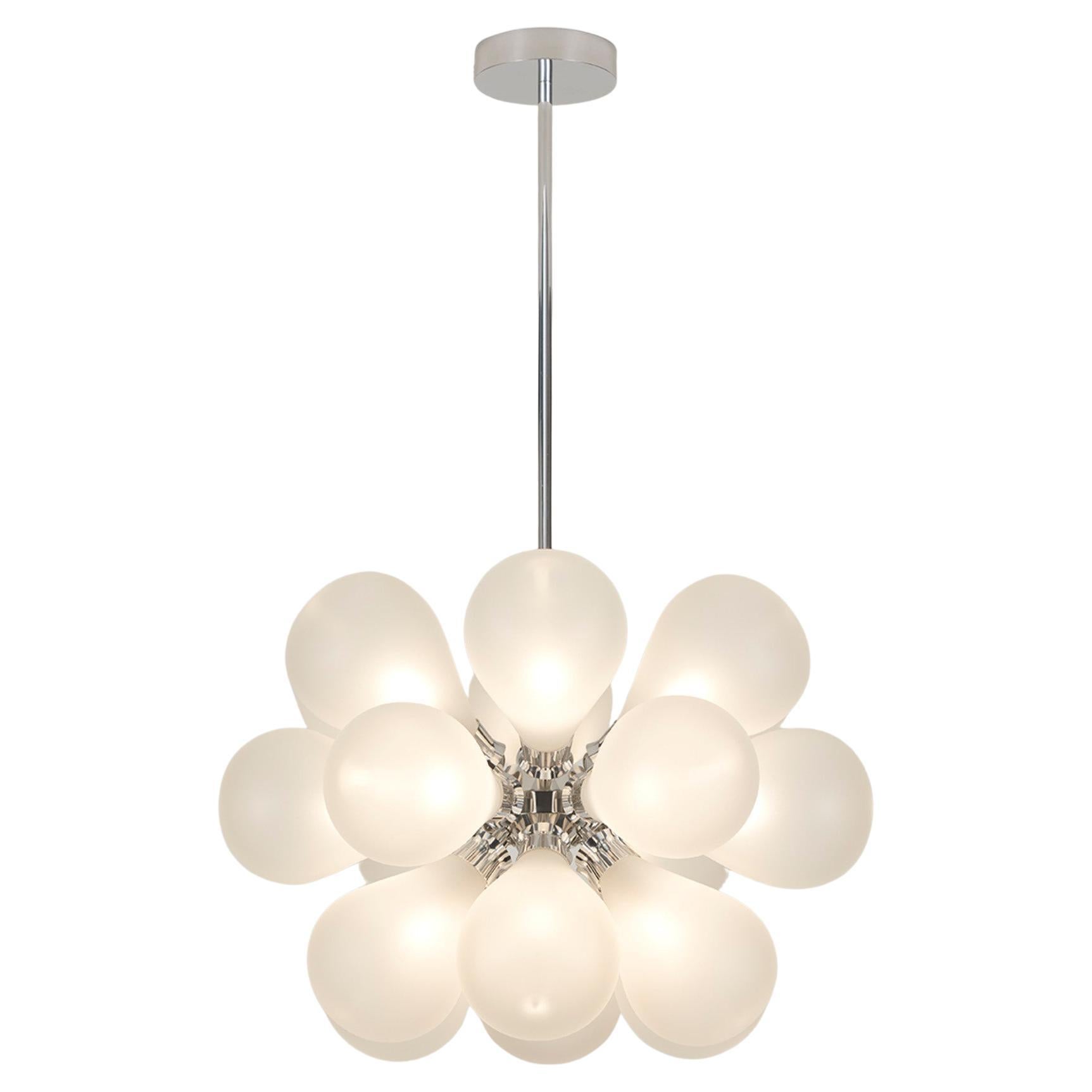Cintola Maxi Pendant in Polished Aluminium with 18 Handblown Frosted Globes For Sale