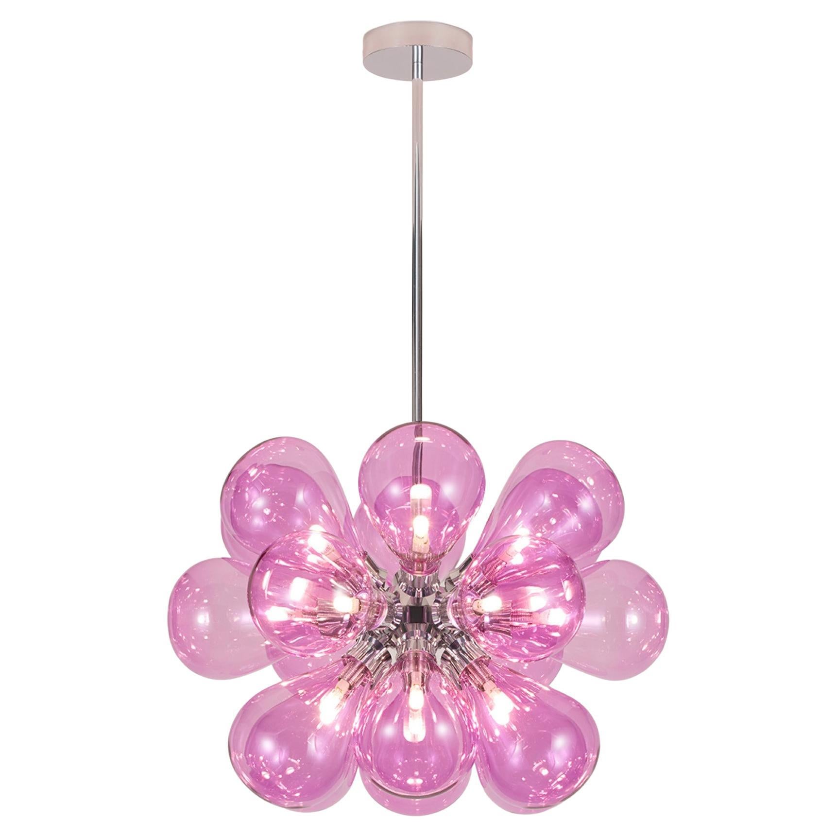 Cintola Maxi-Pendelleuchte aus poliertem Aluminium mit 18 mundgeblasenen Rosenglaskugeln aus poliertem Aluminium