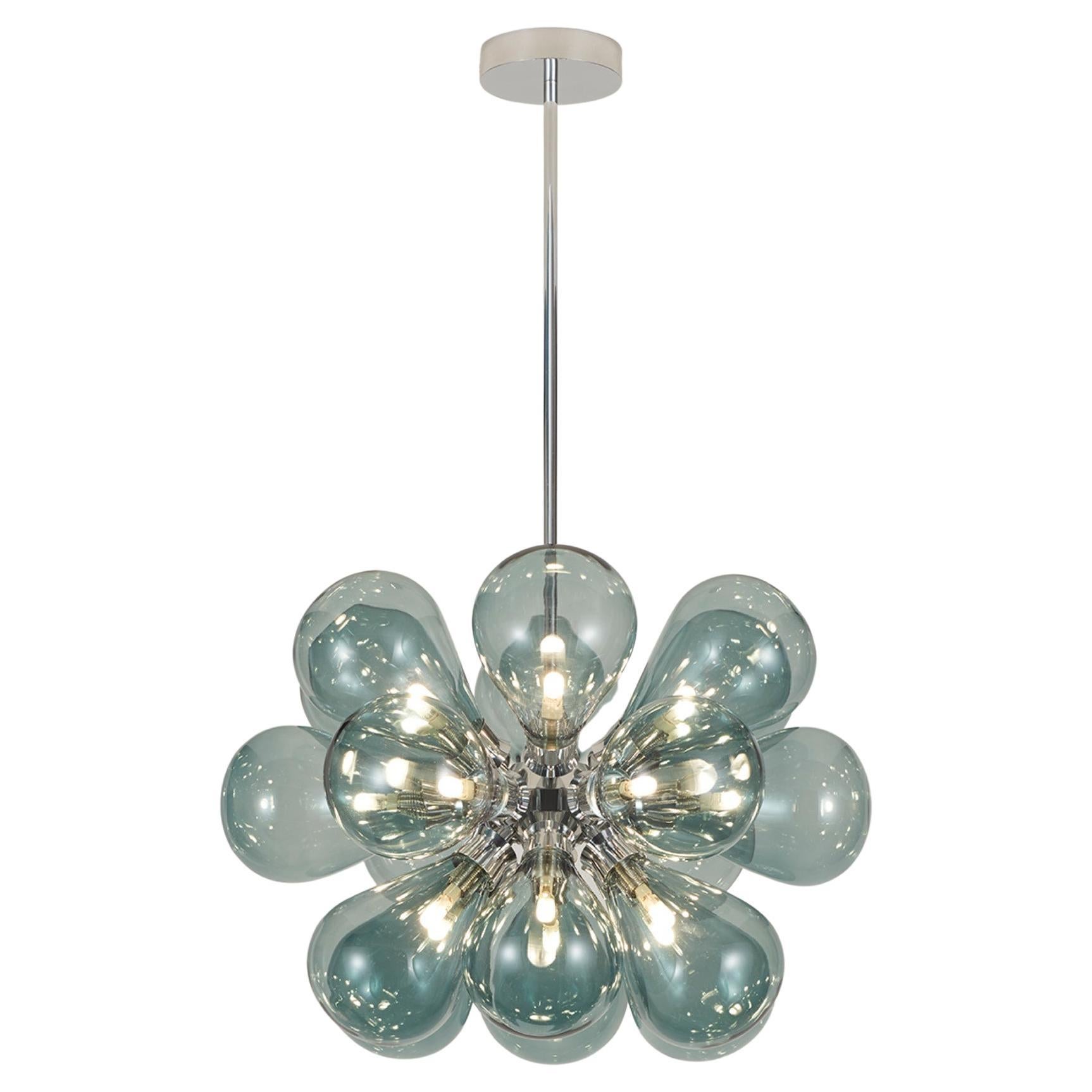 Cintola Maxi Pendant in Polished Aluminium with 18 Smoke Grey Handblown Globes For Sale