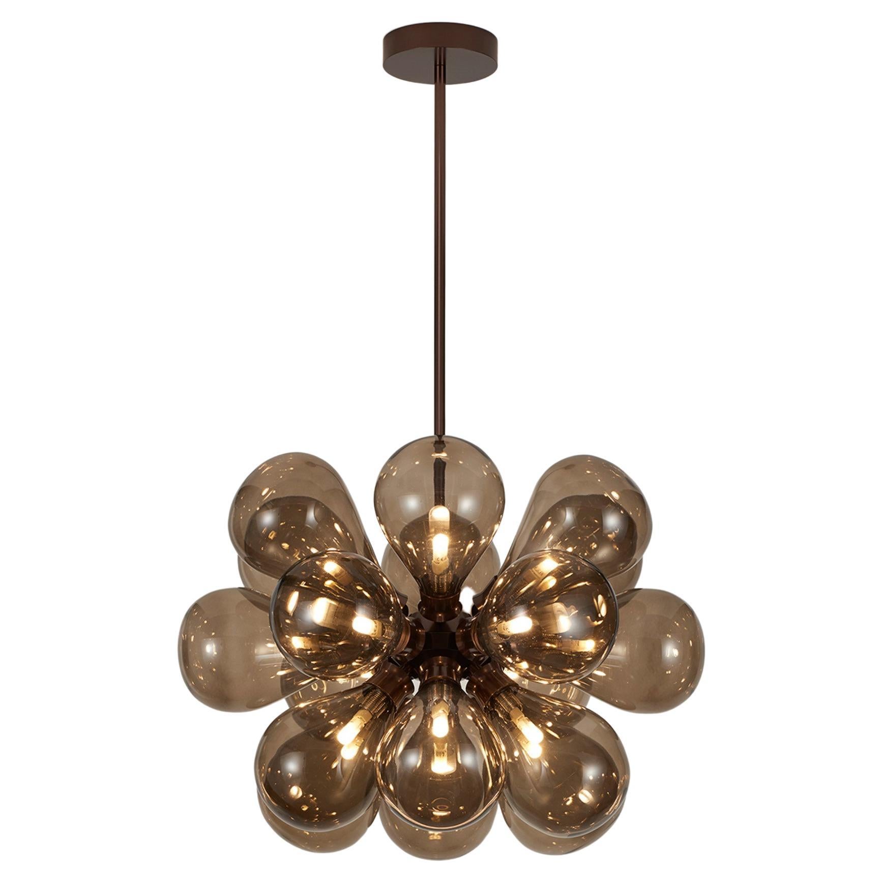 Cintola Maxi Pendant in Satin Bronze with 18 Handblown Bronze Glass Globes For Sale
