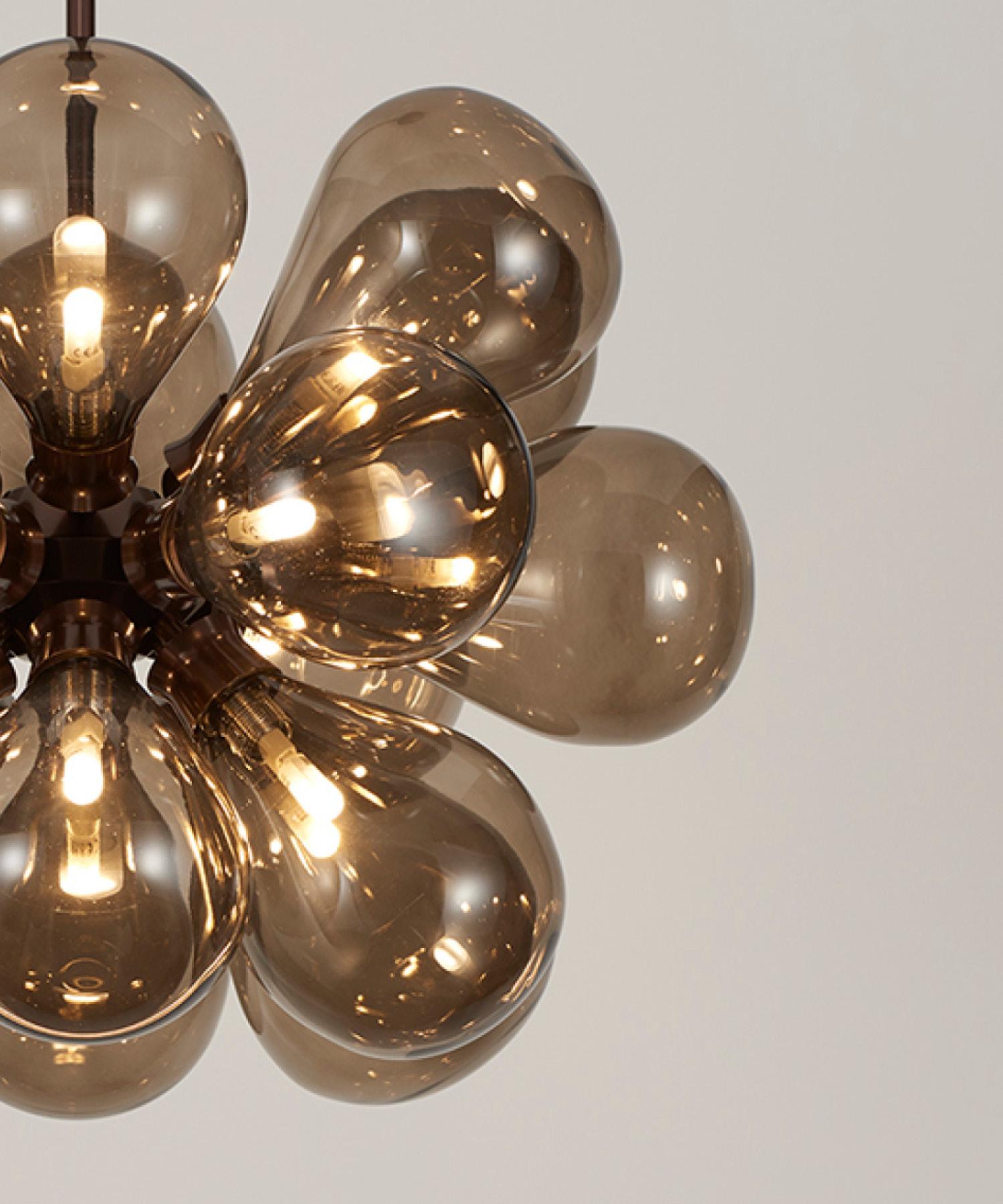 Cintola Maxi Pendant in Satin Bronze with 18 Handblown Frosted Glass Globes For Sale 4