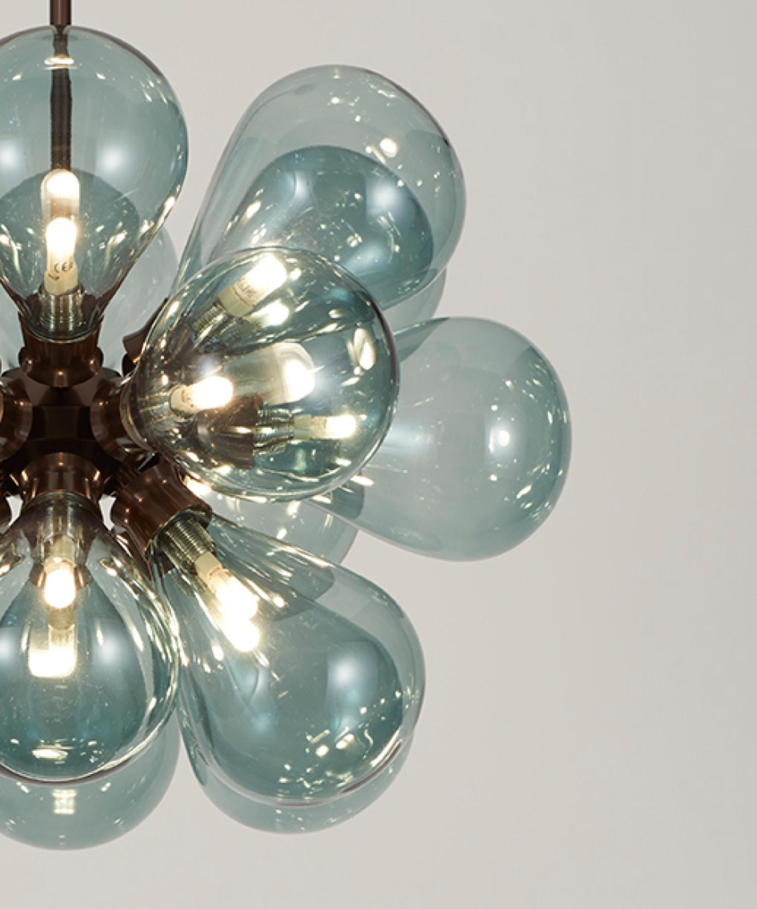 Cintola Maxi Pendant in Satin Bronze with 18 Handblown Frosted Glass Globes For Sale 5