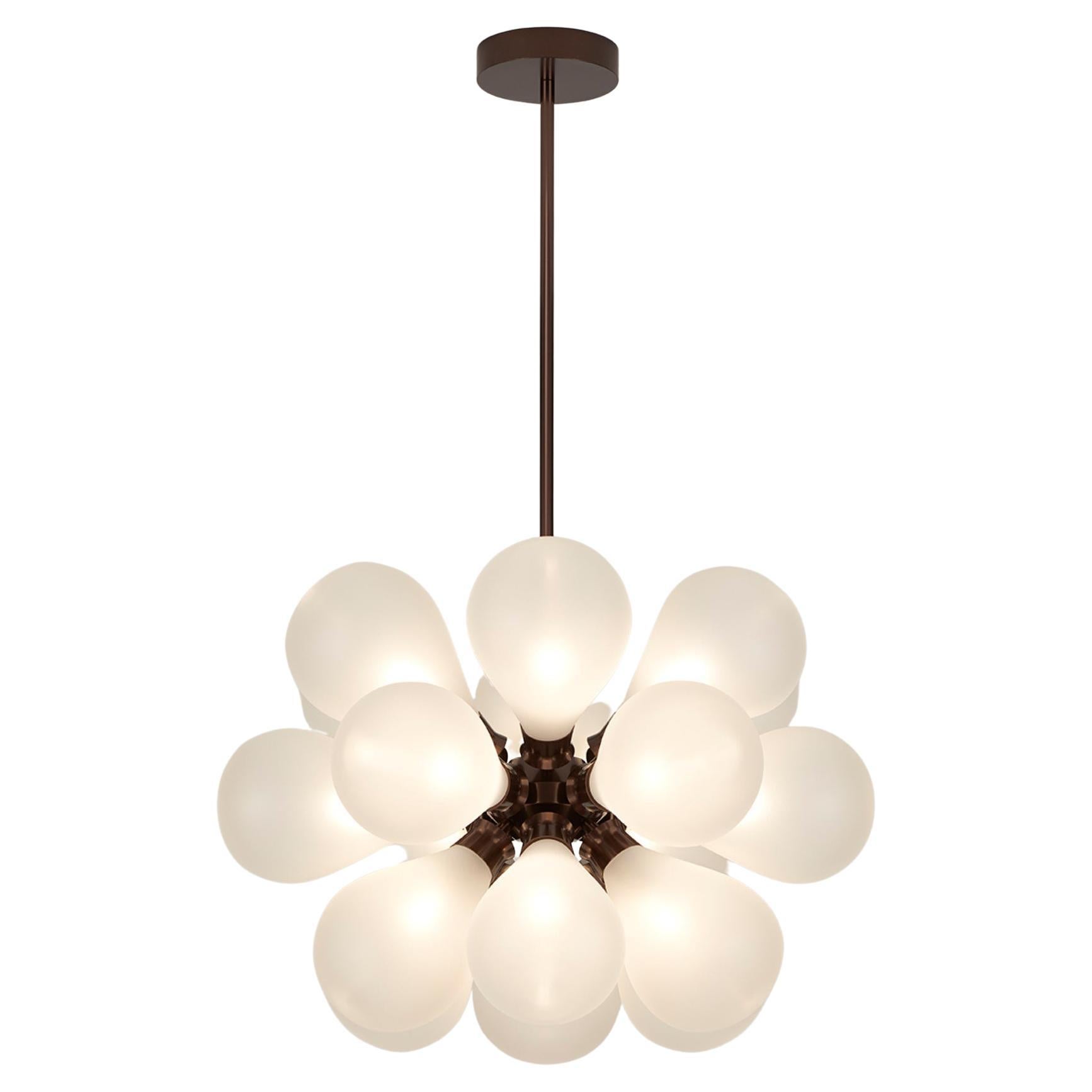 Cintola Maxi Pendant in Satin Bronze with 18 Handblown Frosted Glass Globes For Sale