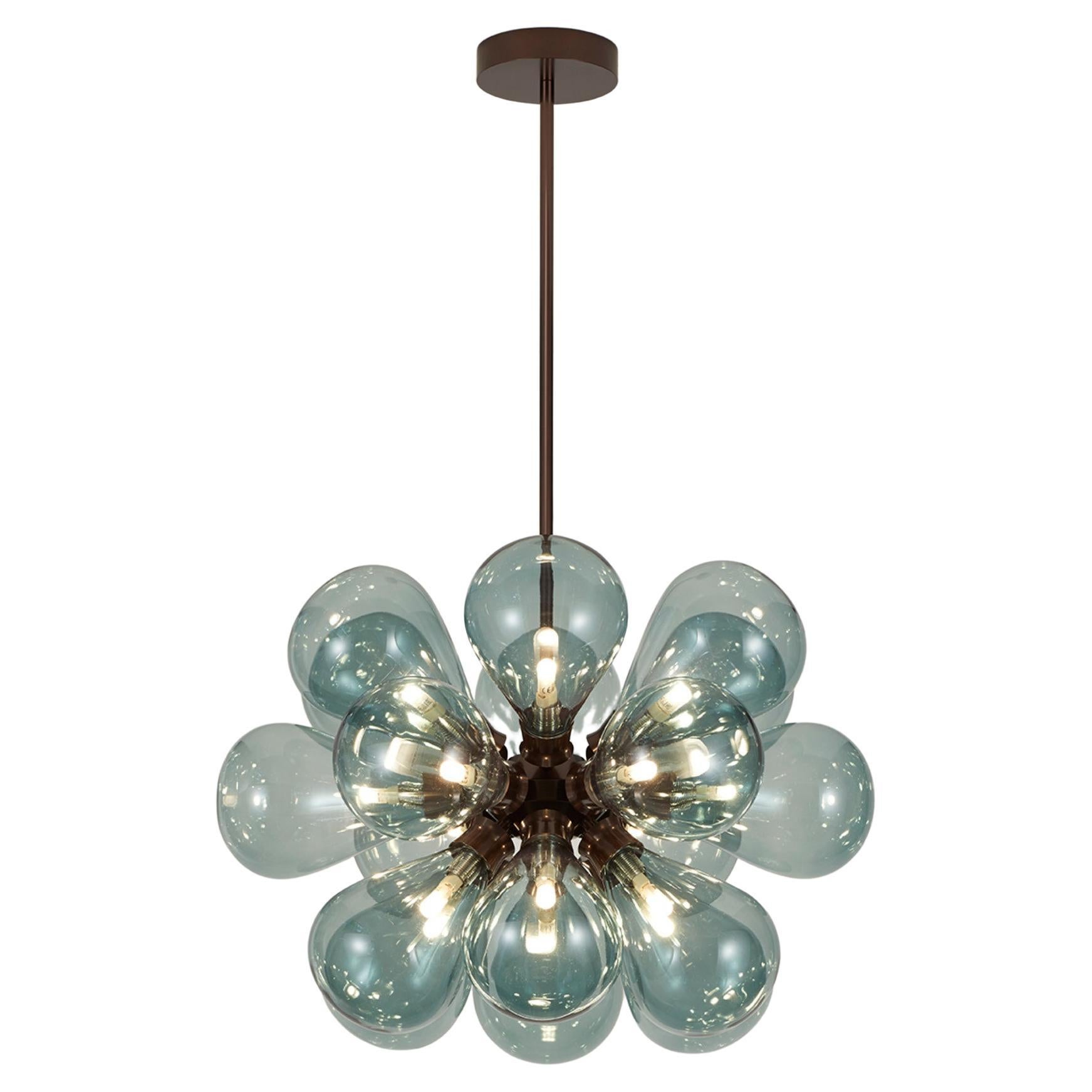 Cintola Maxi Pendant in Satin Bronze with 18 Handblown Smoke Grey Glass Globes For Sale