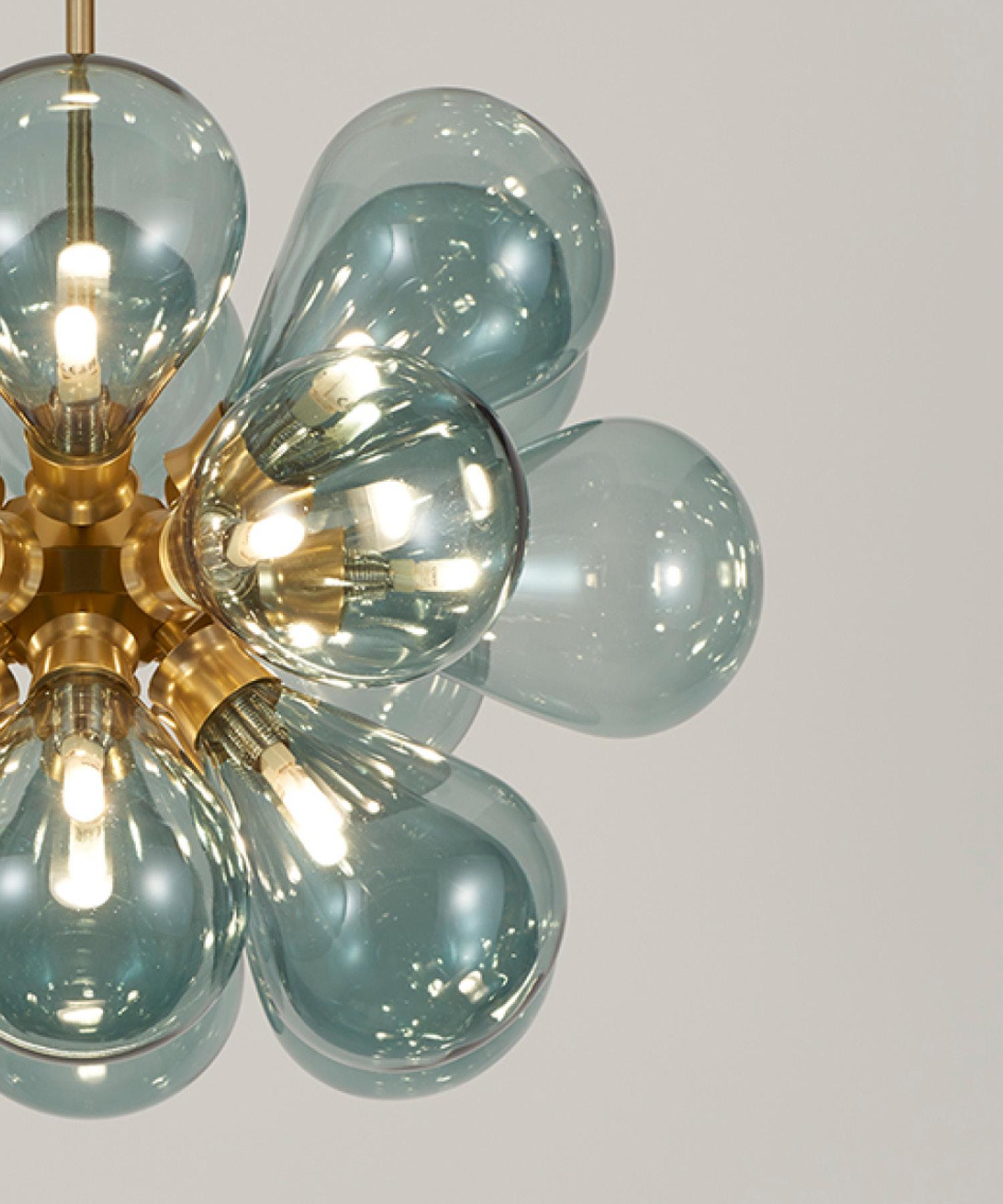 Cintola Maxi Pendant in Satin Gold with 18 Handblown Frosted Glass Globes For Sale 4
