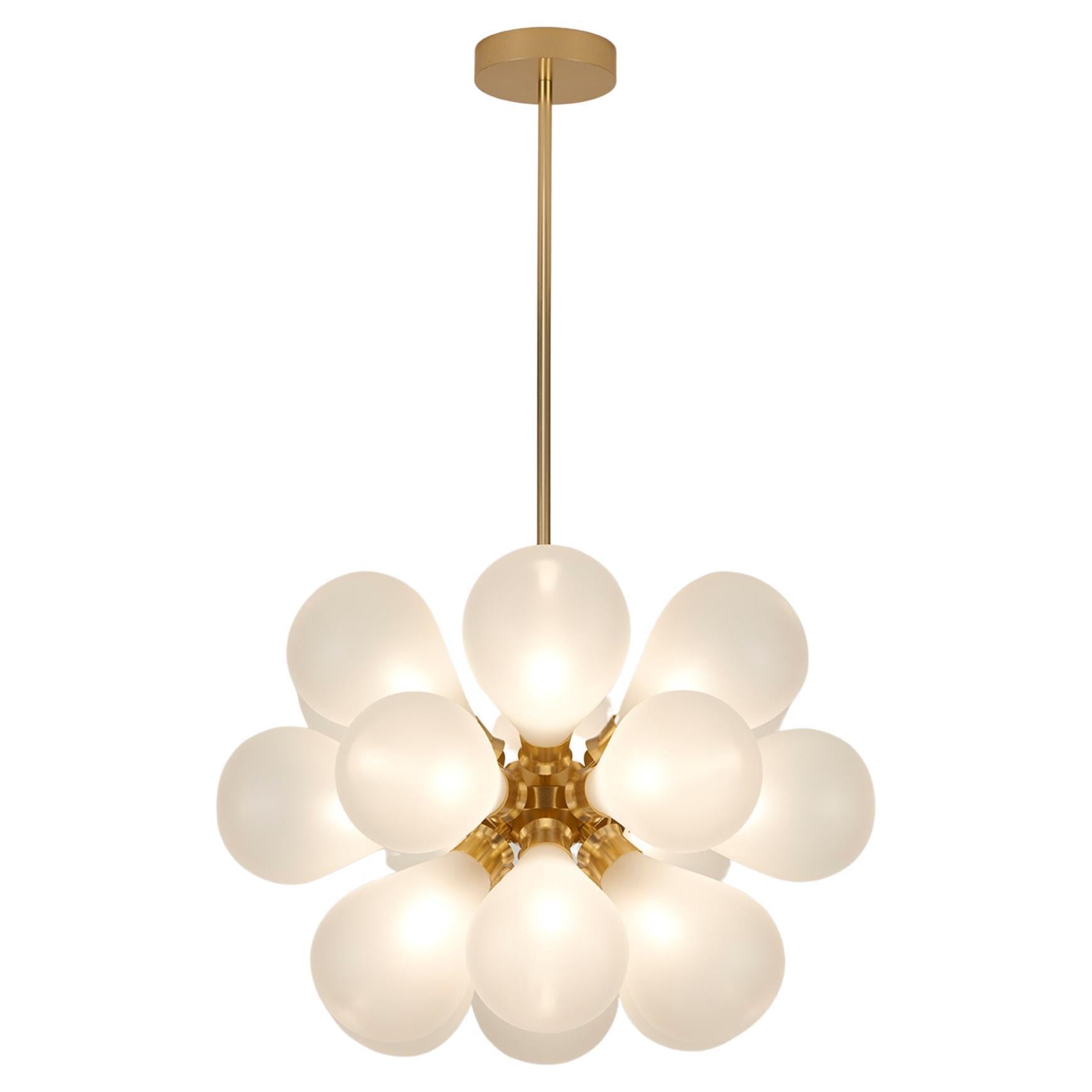 Cintola Maxi Pendant in Satin Gold with 18 Handblown Frosted Glass Globes