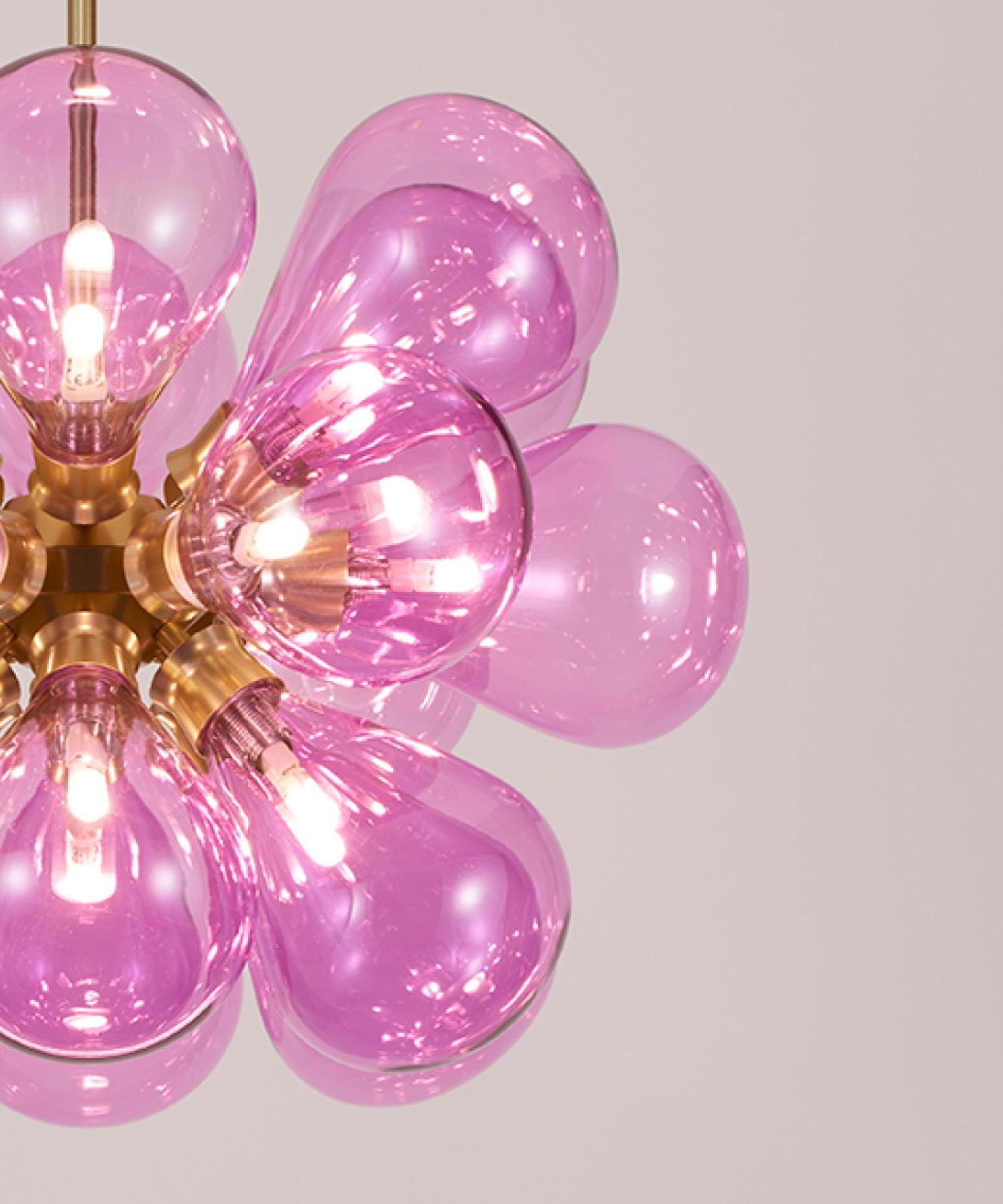 British Cintola Maxi Pendant in Satin Gold with Rose Glass by Tom Kirk For Sale