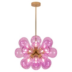Cintola Maxi Pendant in Satin Gold with 18 Handblown Rose Glass Globes