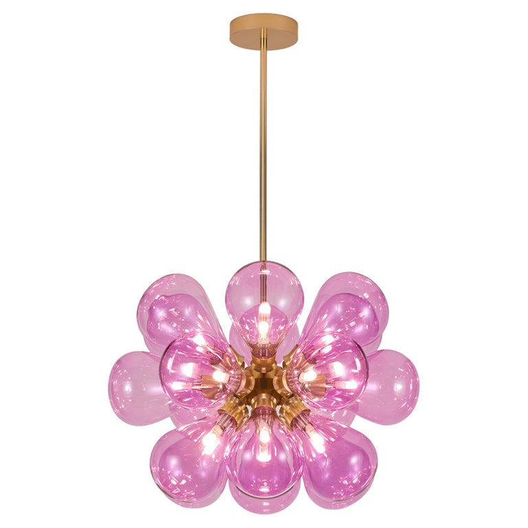 Cintola Maxi Pendant in Satin Gold with Rose Glass by Tom Kirk For Sale