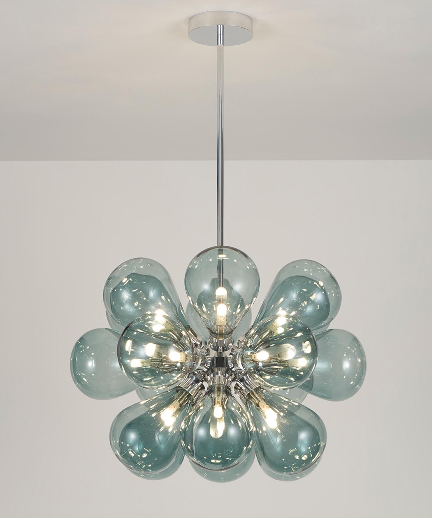 Cintola Maxi Pendant in Satin Gold with 18 Handblown Smoke Grey Glass Globes In New Condition For Sale In London, GB