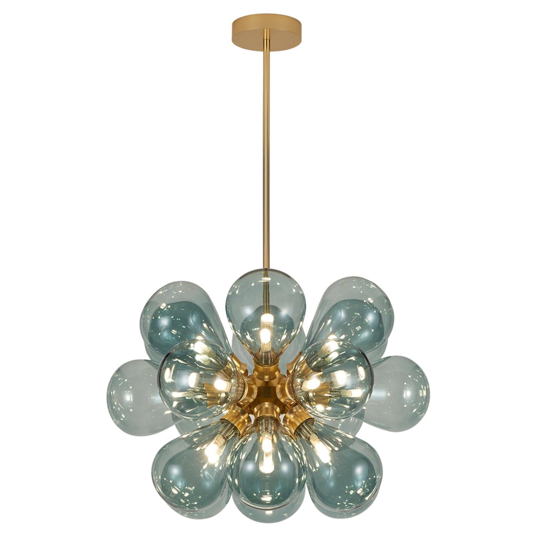Cintola Maxi Pendant in Satin Gold with 18 Handblown Smoke Grey Glass Globes For Sale