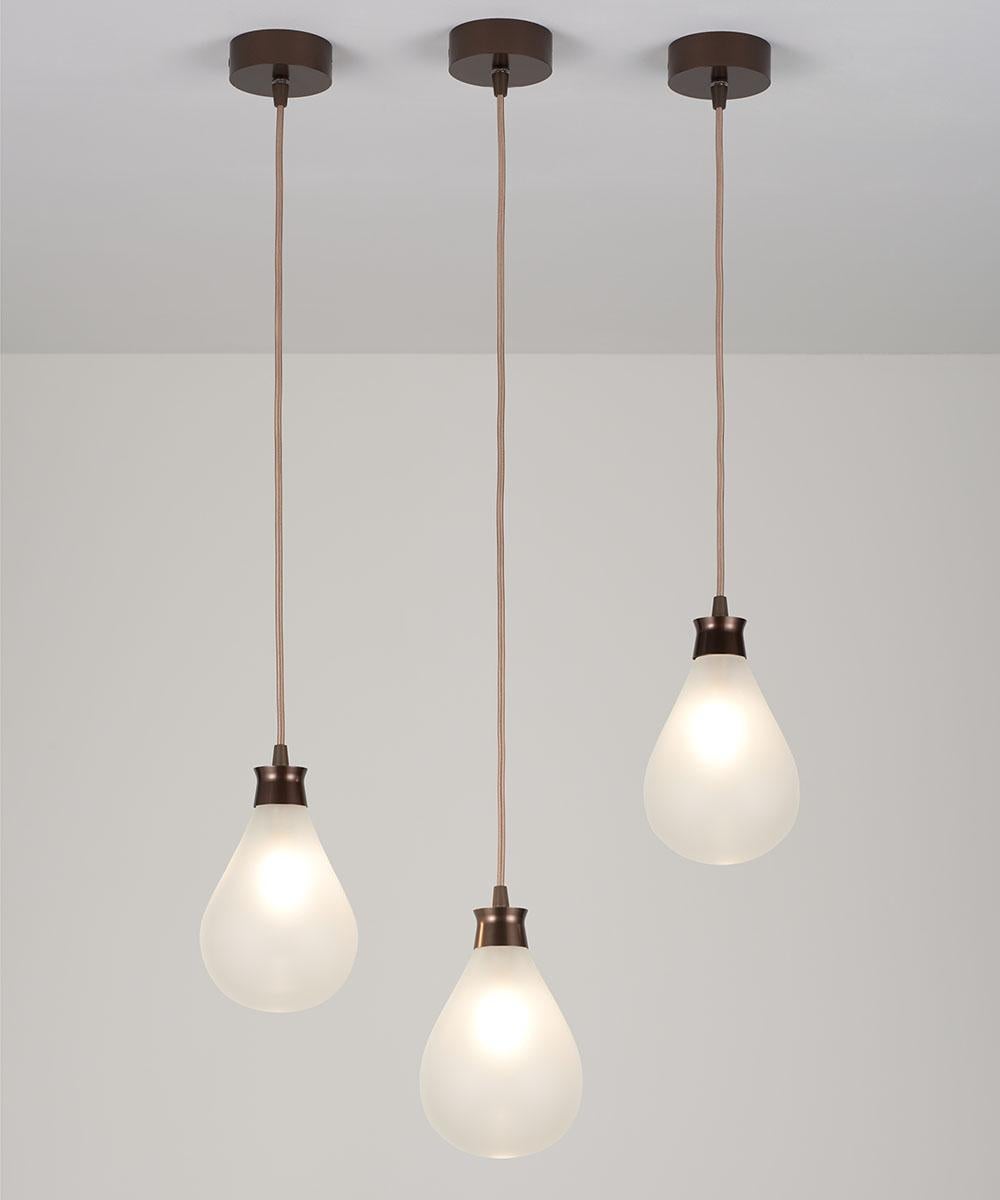 Modern Cintola Pendant UL Listed with Hand Blown Glass in Satin Bronze For Sale
